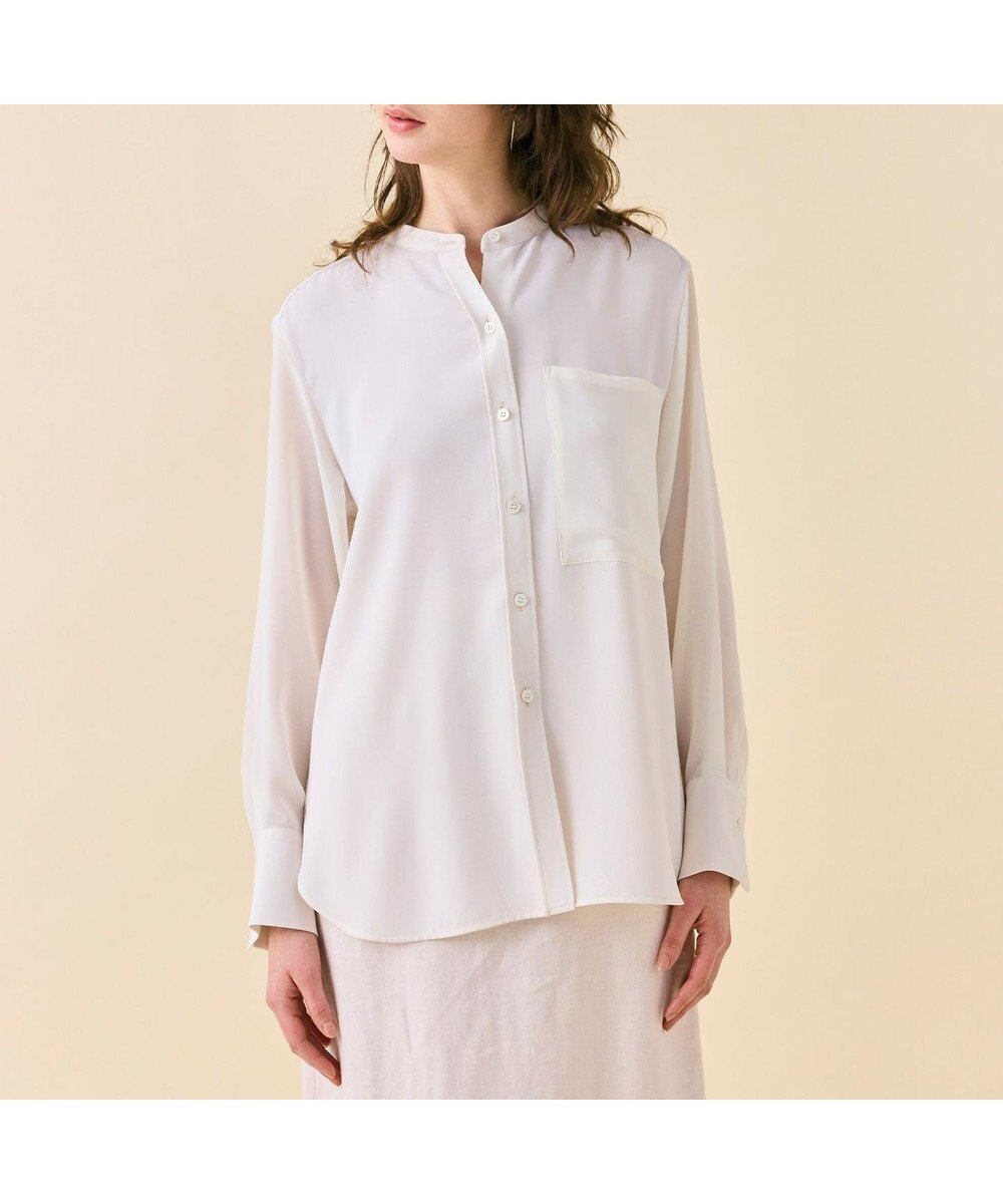 【ベイジ,/BEIGE,】の【WEB限定・洗える】CELOSIA / シアースリーブスタンドカラーブラウス インテリア・キッズ・メンズ・レディースファッション・服の通販 founy(ファニー) 　ファッション　Fashion　レディースファッション　Fashion for Women　トップス・カットソー　Cut & Sew Tops　シャツ・ブラウス・オフィスカジュアル　Elegant Blouses & Button-Ups　夏　Summer　春　Spring　S/S・春夏　SS, Spring/Summer, Warm Season　洗える　Machine Washable　Off White|ID: prp329100004532557 ipo3291000000033076713