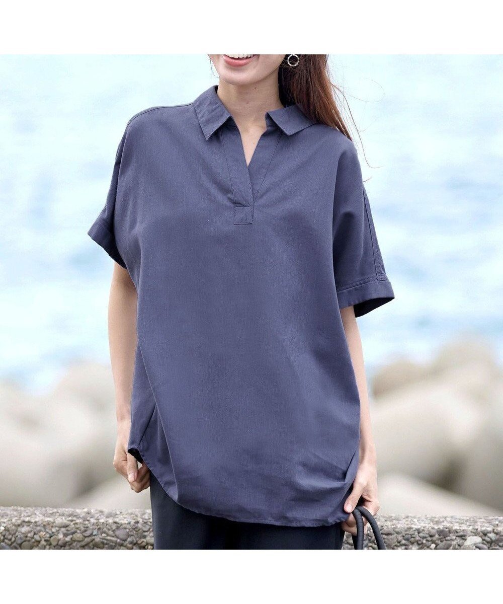 【ティアクラッセ/Tiaclasse】の【洗える】 リネンミックススキッパーシャツ インテリア・キッズ・メンズ・レディースファッション・服の通販 founy(ファニー) 　ファッション　Fashion　レディースファッション　Fashion for Women　トップス・カットソー　Cut & Sew Tops　シャツ・ブラウス・オフィスカジュアル　Elegant Blouses & Button-Ups　アクセサリー　Fashion Accessories　春　Spring　洗える　Machine Washable　カフス　Cuff Design　カーディガン　Cardigan, Knitwear　スキッパー　Skipper, Open Collar　チュニック　Tunic, Long Top　なめらか　Smooth, Silky Texture　ポケット　Pocket, Pocket Detail　リネン　Linen, Linen Fabric　S/S・春夏　SS, Spring/Summer, Warm Season　再入荷　Restock / Back in Stock　夏　Summer　新作・新入荷　New Arrivals / New In　ブルー|ID: prp329100004532561 ipo3291000000036116295