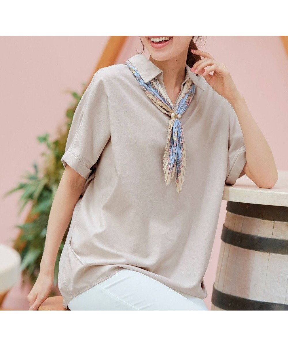 【ティアクラッセ/Tiaclasse】の【洗える】 リネンミックススキッパーシャツ インテリア・キッズ・メンズ・レディースファッション・服の通販 founy(ファニー) 　ファッション　Fashion　レディースファッション　Fashion for Women　トップス・カットソー　Cut & Sew Tops　シャツ・ブラウス・オフィスカジュアル　Elegant Blouses & Button-Ups　アクセサリー　Fashion Accessories　春　Spring　洗える　Machine Washable　カフス　Cuff Design　カーディガン　Cardigan, Knitwear　スキッパー　Skipper, Open Collar　チュニック　Tunic, Long Top　なめらか　Smooth, Silky Texture　ポケット　Pocket, Pocket Detail　リネン　Linen, Linen Fabric　S/S・春夏　SS, Spring/Summer, Warm Season　再入荷　Restock / Back in Stock　夏　Summer　新作・新入荷　New Arrivals / New In　ベージュ|ID: prp329100004532561 ipo3291000000036116304