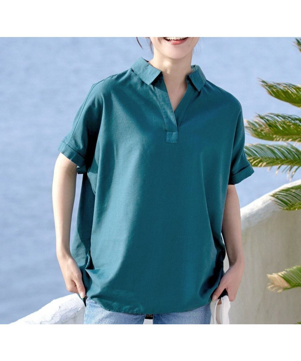 【ティアクラッセ/Tiaclasse】の【洗える】 リネンミックススキッパーシャツ インテリア・キッズ・メンズ・レディースファッション・服の通販 founy(ファニー) 　ファッション　Fashion　レディースファッション　Fashion for Women　トップス・カットソー　Cut & Sew Tops　シャツ・ブラウス・オフィスカジュアル　Elegant Blouses & Button-Ups　アクセサリー　Fashion Accessories　春　Spring　洗える　Machine Washable　カフス　Cuff Design　カーディガン　Cardigan, Knitwear　スキッパー　Skipper, Open Collar　チュニック　Tunic, Long Top　なめらか　Smooth, Silky Texture　ポケット　Pocket, Pocket Detail　リネン　Linen, Linen Fabric　S/S・春夏　SS, Spring/Summer, Warm Season　再入荷　Restock / Back in Stock　夏　Summer　新作・新入荷　New Arrivals / New In　グリーン|ID: prp329100004532561 ipo3291000000036116307