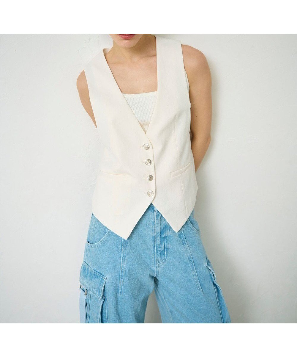 【グレース コンチネンタル/GRACE CONTINENTAL】のリネン混ツイルジレ 人気、トレンドファッション・服の通販 founy(ファニー) 　ファッション　Fashion　レディースファッション　WOMEN　アウター　Coat Outerwear　トップス・カットソー　Tops/Tshirt　ベスト/ジレ　Gilets/Vests　ジャケット　Jacket　タンク　Tank　ダウン　Down　ツイル　Twill　デニム　Denim　トレンド　Trend　ベスト　Vest　マキシ　Maxi　ミドル　Middle　リゾート　Resort　リネン　Linen　ロング　Long　夏　Summer　春　Spring　S/S・春夏　Ss・Spring/Summer　 other-1|ID: prp329100004532590 ipo3291000000032038856