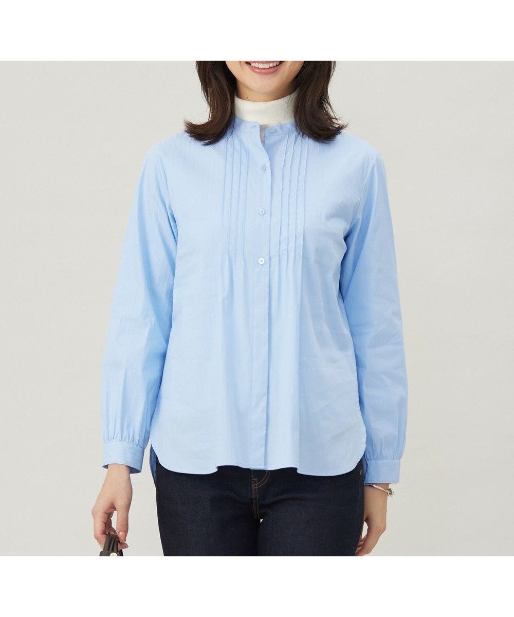 【ジェイ プレス/J.PRESS】の【洗える】BEZコットンナイロン ストライプ ピンタック ブラウス インテリア・キッズ・メンズ・レディースファッション・服の通販 founy(ファニー) 　ファッション　Fashion　レディースファッション　Fashion for Women　トップス・カットソー　Cut & Sew Tops　シャツ・ブラウス・オフィスカジュアル　Elegant Blouses & Button-Ups　ギャザー　Gathered, Ruffled　ストライプ　Stripe, Striped Pattern　ストレッチ　Stretch, Stretchy Fabric　チュニック　Tunic, Long Top　エレガント 上品　Elegant　夏　Summer　春　Spring　S/S・春夏　SS, Spring/Summer, Warm Season　洗える　Machine Washable　A/W・秋冬　Autumn/Winter　サックスドビー系1|ID: prp329100004532628 ipo3291000000033513589