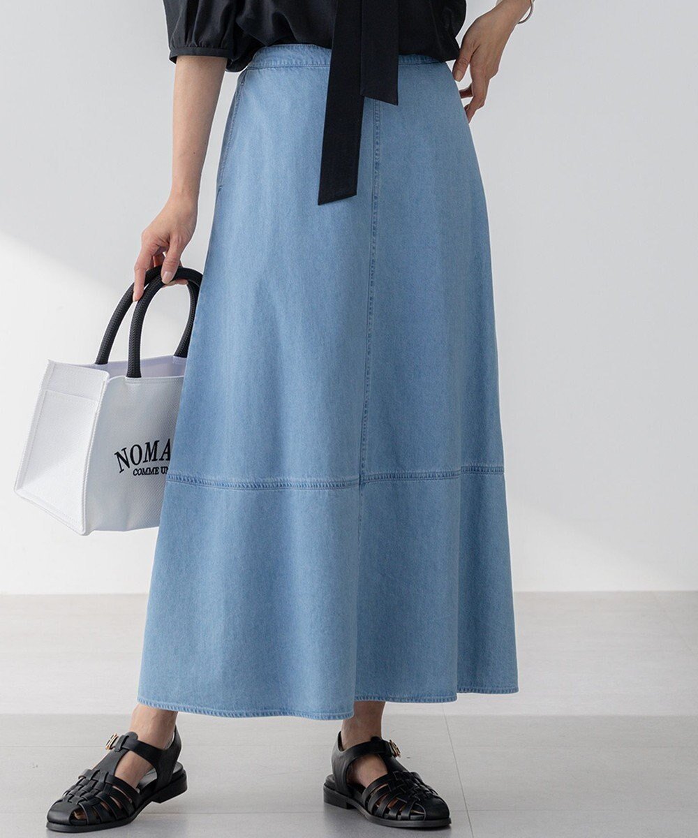 【23区/NIJYUSANKU】の【洗える】ライトダンガリー フレア スカート インテリア・キッズ・メンズ・レディースファッション・服の通販 founy(ファニー) 　ファッション　Fashion　レディースファッション　Fashion for Women　スカート　Skirts　Aライン・フレアスカート　A-Line & Flared Skirts　インディゴ　Indigo Denim　春　Spring　洗える　Machine Washable　カットソー　Cut and Sewn Top　クロップド　Cropped, Short Length　スリーブ　Sleeve, Long Sleeve / Short Sleeve　ツイル　Twist, Twisted Detail　デニム　Denim, Jeans Material　ビスチェ　Bustier, Corset Top　フレア　Flare, Flared　ワイド　Wide, Wide Fit　S/S・春夏　SS, Spring/Summer, Warm Season　夏　Summer　エレガント 上品　Elegant　2025年　2025　2025春夏・S/S　Spring/Summer 2025 SS25　ライトインディゴ|ID: prp329100004532630 ipo3291000000035575423