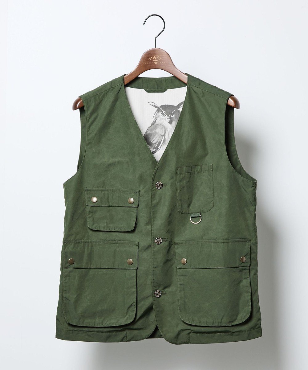 【ジョセフ アブード マウンテン/JOSEPH ABBOUD MOUNTAIN】の【軽量・テ―ム・ヤルビーコラボ】プリント ワックスクロス ベスト インテリア・キッズ・メンズ・レディースファッション・服の通販 founy(ファニー) 　ファッション　Fashion　レディースファッション　Fashion for Women　アウター　Coat / Outerwear Collection　トップス・カットソー　Cut & Sew Tops　ベスト&ジレ / 重ね着スタイル　Vests & Gilets　オイル　Body Oil　コーティング　Coating, Coated Finish　軽量　Lightweight, Ultra Light　プリント　Print, Printed Pattern　ベスト　Vest, Waistcoat　モチーフ　Motif, Design Theme　A/W・秋冬　Autumn/Winter　カーキ系|ID: prp329100004532633 ipo3291000000033564013