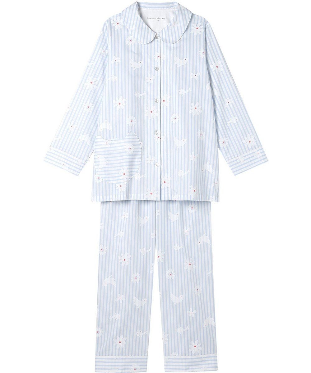 【ツモリチサト スリープ/tsumori chisato SLEEP】のツモリチサト パジャマ 長袖 長ズボン 綿100%(本体) サテン レディース UDX557 /ワコール インテリア・キッズ・メンズ・レディースファッション・服の通販 founy(ファニー) 　ファッション　Fashion　レディースファッション　WOMEN　トップス・カットソー　Tops/Tshirt　サテン　Satin　ネコ　Cat　パジャマ　Pajamas　ボトム　Bottom　ポケット　Pocket　モチーフ　Motif　手描き　Hand Drawn　長袖　Long Sleeve　ブルー|ID: prp329100004532652 ipo3291000000032170900