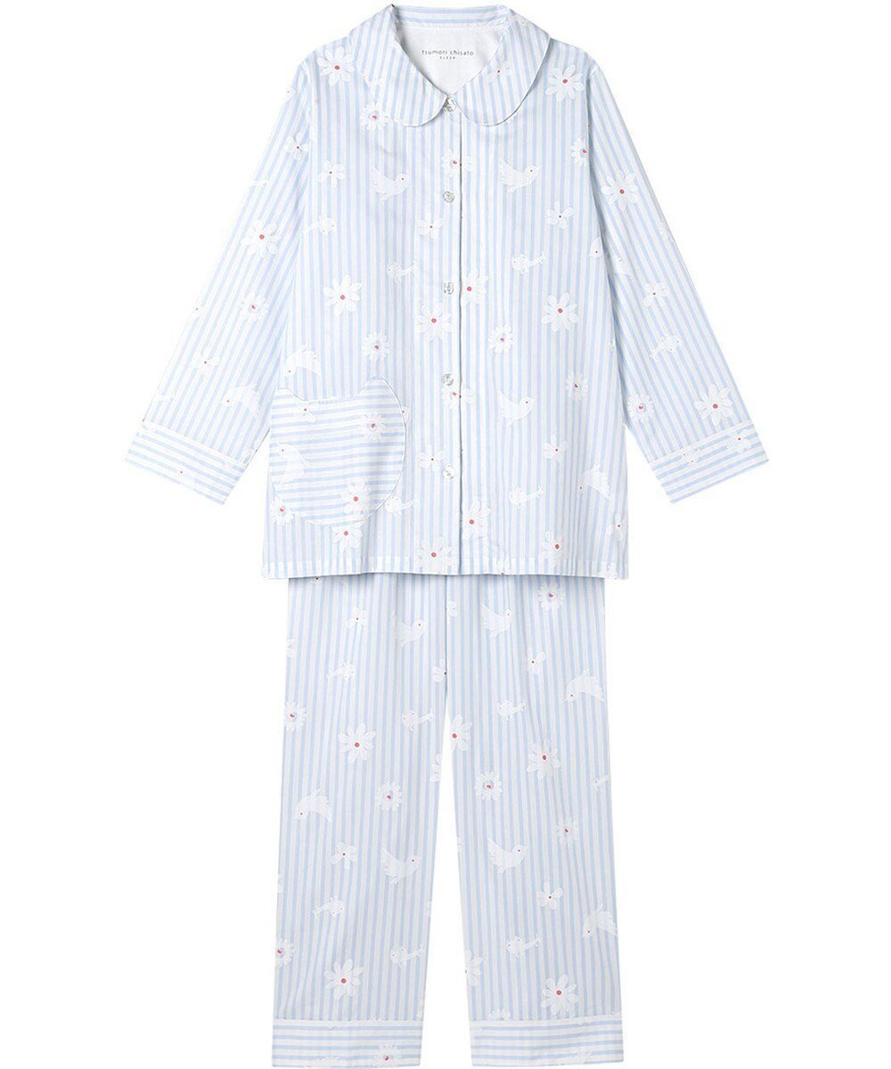 【ツモリチサト スリープ/tsumori chisato SLEEP】のツモリチサト パジャマ 長袖 長ズボン 綿100%(本体) サテン レディース UDX557 /ワコール インテリア・キッズ・メンズ・レディースファッション・服の通販 founy(ファニー) 　ファッション　Fashion　レディースファッション　Fashion for Women　トップス・カットソー　Cut & Sew Tops　サテン　Satin, Glossy Fabric　ネコ　Cat, Feline Motif　パジャマ　Pajamas, Sleepwear　ボトム　Bottoms, Lower Wear　ポケット　Pocket, Pocket Detail　モチーフ　Motif, Design Theme　手描き　Hand-Drawn, Illustrated　長袖　Long Sleeve, Full Sleeve　ブルー|ID: prp329100004532652 ipo3291000000032992620