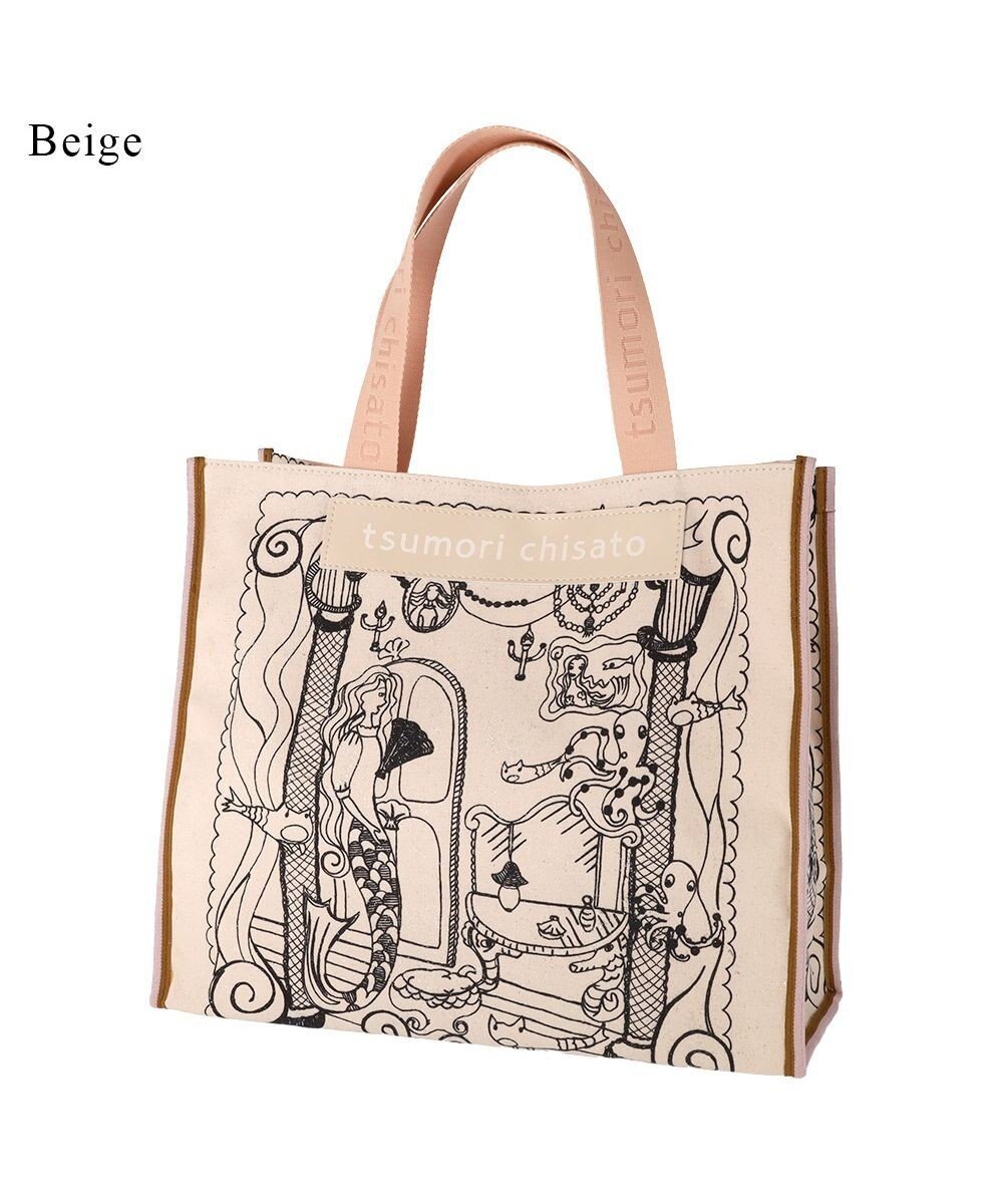 【ツモリチサト キャリー/tsumori chisato CARRY】のマーメイドルーム トートバッグ Lサイズ インテリア・キッズ・メンズ・レディースファッション・服の通販 founy(ファニー) 　ファッション　Fashion　レディースファッション　WOMEN　バッグ　Bag　グリッター　Glitter　プリント　Print　ポケット　Pocket　マーメイド　Mermaid　ベージュ|ID: prp329100004532973 ipo3291000000032040447