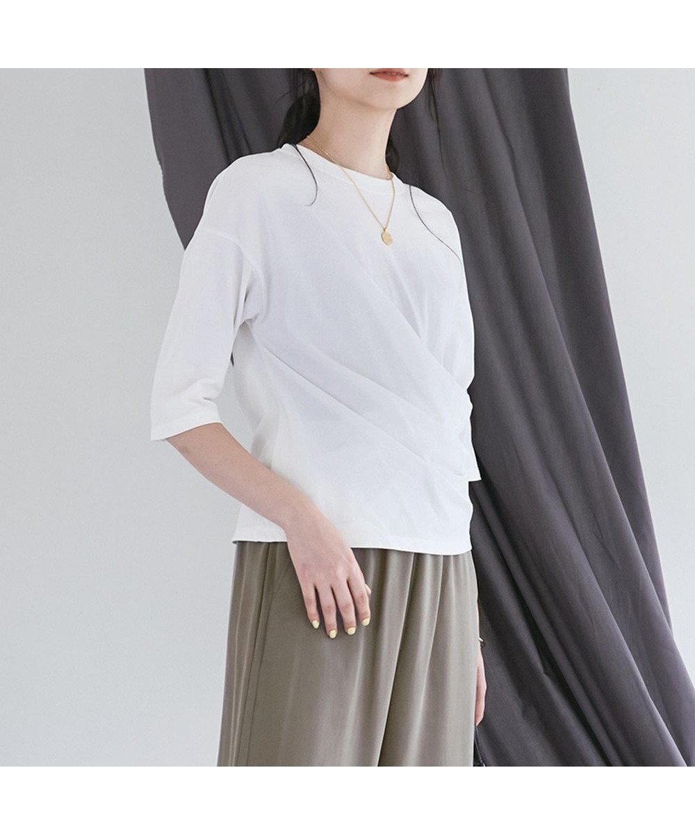 【23区/NIJYUSANKU】の【SLOW/一部店舗限定】MVSコットン カシュクール 5分丈 Tシャツ インテリア・キッズ・メンズ・レディースファッション・服の通販 founy(ファニー) 　ファッション　Fashion　レディースファッション　WOMEN　トップス・カットソー　Tops/Tshirt　シャツ/ブラウス　Shirts/Blouses　ロング / Tシャツ　T-Shirts　カットソー　Cut and Sewn　インナー　Inner　エレガント 上品　Elegant　春　Spring　カシュクール　Cachecoeur　カットソー　Cut And Sew　ジャケット　Jacket　ダウン　Down　ドレープ　Drape　フレア　Flare　フレアースカート　Flared Skirt　ワイド　Wide　S/S・春夏　Ss・Spring/Summer　おすすめ　Recommend　夏　Summer　2025年　2025　2025春夏・S/S　Ss,Spring/Summer,2025　ホワイト系|ID: prp329100004533088 ipo3291000000032040925