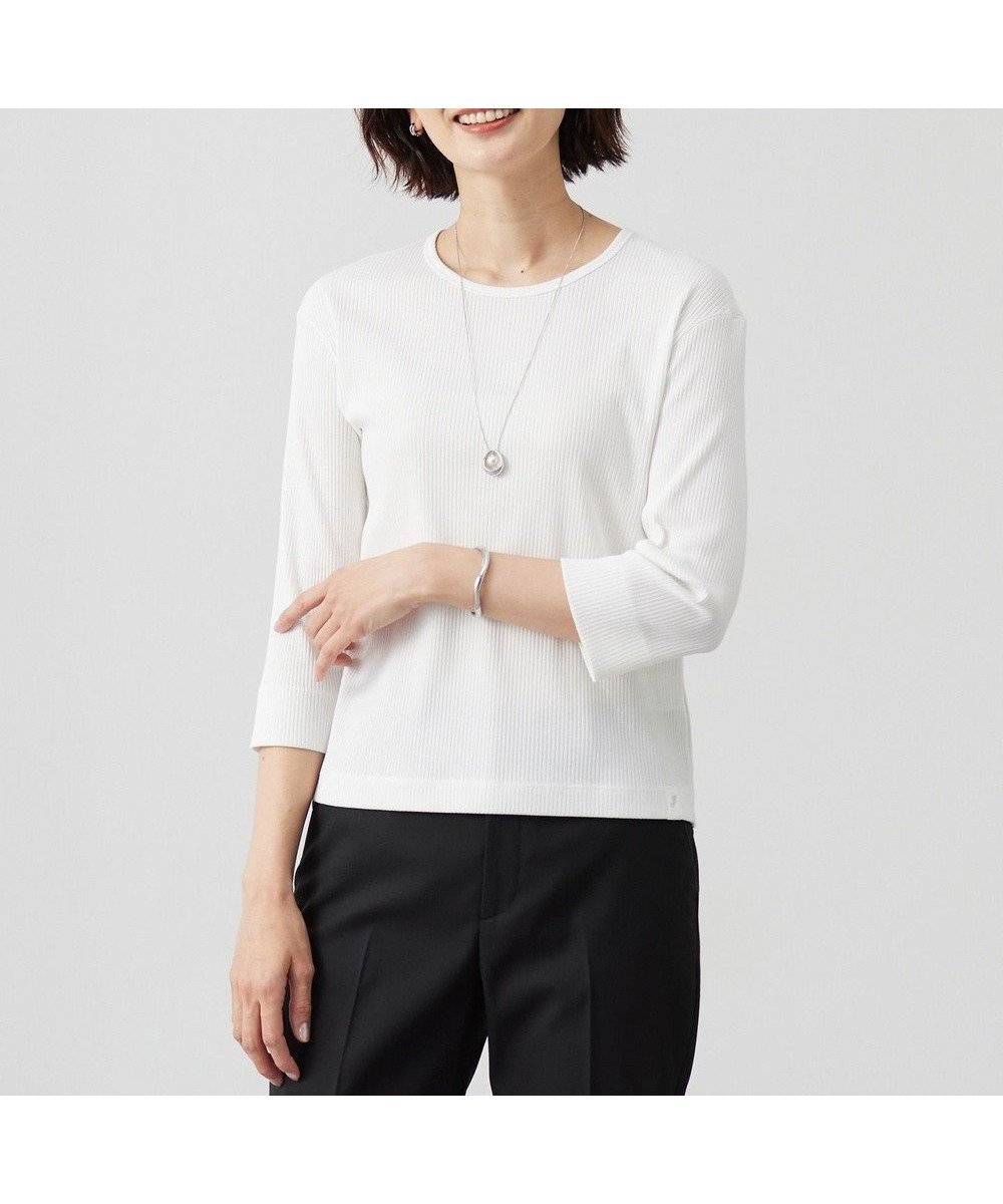 【ジェイ プレス/J.PRESS】のリブ クルーネック カットソー インテリア・キッズ・メンズ・レディースファッション・服の通販 founy(ファニー) 　ファッション　Fashion　レディースファッション　Fashion for Women　トップス・カットソー　Cut & Sew Tops　シャツ・ブラウス・オフィスカジュアル　Elegant Blouses & Button-Ups　ロングTシャツ・Tシャツ　Longline T-Shirts & Tees　カットソー・ベーシックTシャツ　Cut-and-Sewn Tops / Stretch Tees & Basics　インナー　Innerwear　春　Spring　カットソー　Cut and Sewn Top　コンパクト　Compact, Small Size　サテン　Satin, Glossy Fabric　S/S・春夏　SS, Spring/Summer, Warm Season　おすすめ　Recommended / Our Picks　夏　Summer　エレガント 上品　Elegant　ホワイト系|ID: prp329100004533161 ipo3291000000033513894