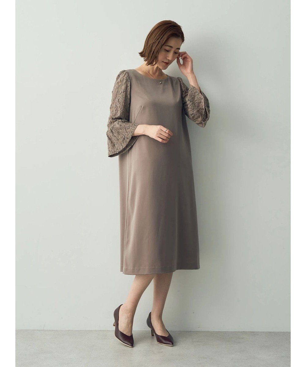【イェッカ ヴェッカ/YECCA VECCA】のレース切替ベルスリーブドレス インテリア・キッズ・メンズ・レディースファッション・服の通販 founy(ファニー) 　ファッション　Fashion　レディースファッション　WOMEN　ワンピース　Dress　ドレス　Party Dresses　サテン　Satin　ストレッチ　Stretch　スリーブ　Sleeve　ドレス　Dress　ポケット　Pocket　レース　Race　切替　Switching　A/W・秋冬　Aw・Autumn/Winter・Fw・Fall-Winter　Beige|ID: prp329100004533235 ipo3291000000032041506