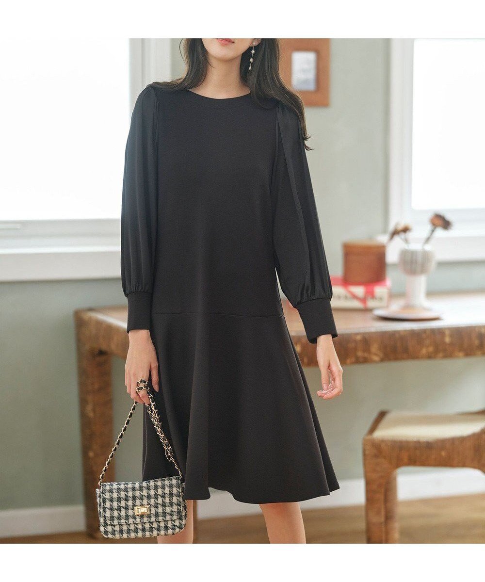 【エニィ スィス/any SiS】の【洗える】サテンコンビダンボール ワンピース インテリア・キッズ・メンズ・レディースファッション・服の通販 founy(ファニー) 　ファッション　Fashion　レディースファッション　Fashion for Women　ワンピース　Dresses　サテン　Satin, Glossy Fabric　タイツ　Tights, Legwear　パーティ　Party, Party Style　フェミニン　Feminine, Girly　ペプラム　Peplum, Flared Hem　ロング　Long, Long-Length　洗える　Machine Washable　A/W・秋冬　Autumn/Winter　ブラック|ID: prp329100004533634 ipo3291000000034398260