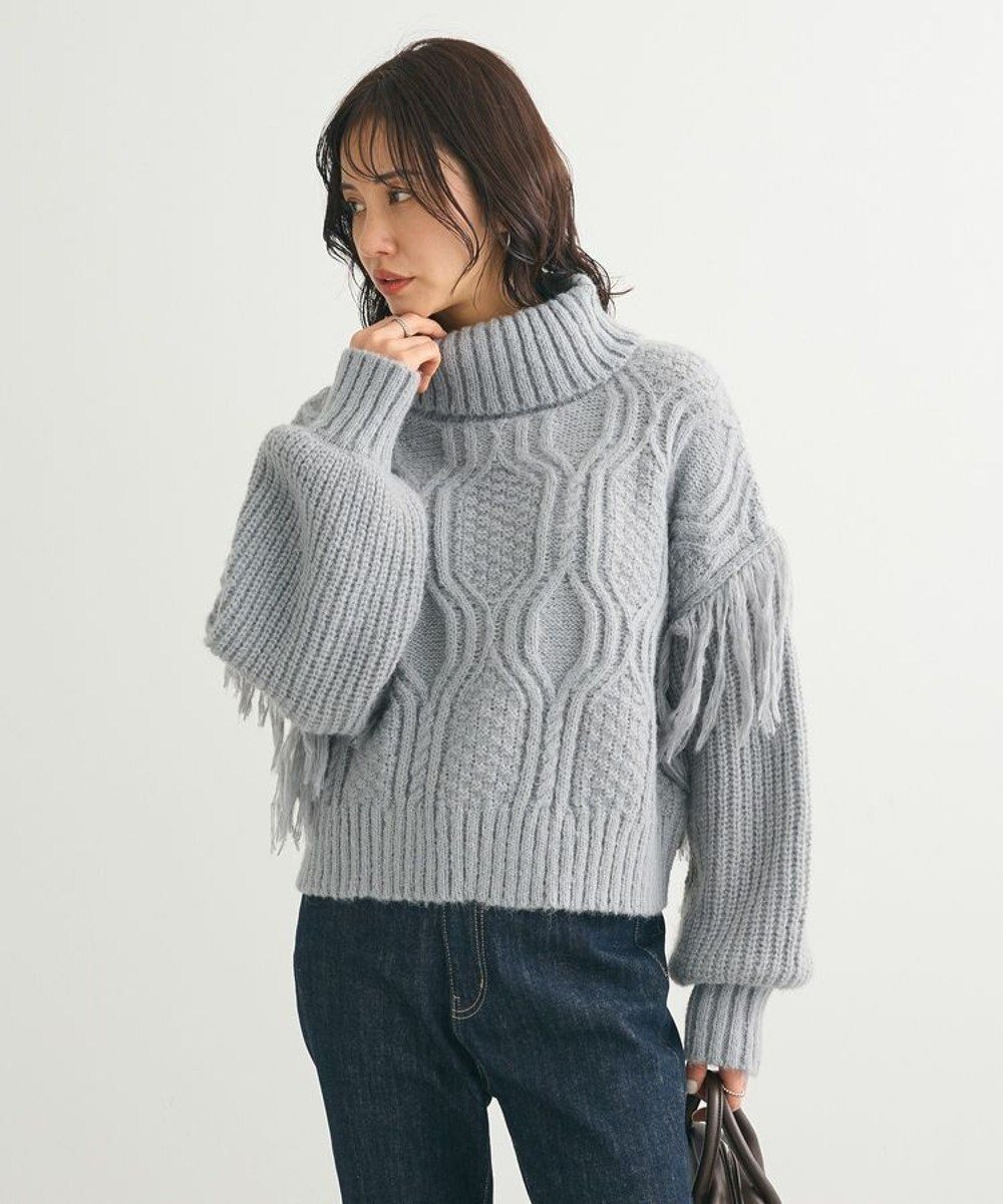 【グリーンパークス/Green Parks】の・swing by フリンジタートルニット インテリア・キッズ・メンズ・レディースファッション・服の通販 founy(ファニー) 　ファッション　Fashion　レディースファッション　WOMEN　トップス・カットソー　Tops/Tshirt　ニット　Knit Tops　ショート　Short　スリーブ　Sleeve　セーター　Sweater　タートルネック　Turtleneck　バランス　Balance　フリンジ　Fringe　ポケット　Pocket　A/W・秋冬　Aw・Autumn/Winter・Fw・Fall-Winter　Gray|ID: prp329100004534239 ipo3291000000032045536