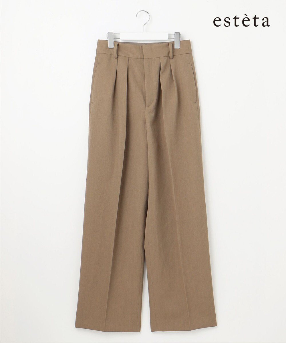 【23区/NIJYUSANKU】の【エステータ】ウールリネン タックワイドパンツ インテリア・キッズ・メンズ・レディースファッション・服の通販 founy(ファニー) 　ファッション　Fashion　レディースファッション　WOMEN　パンツ　Pants　春　Spring　ジャケット　Jacket　セットアップ　Set Up　雑誌　Magazine　フロント　Front　ベスト　Vest　別注　Special Order　リネン　Linen　ワイド　Wide　S/S・春夏　Ss・Spring/Summer　おすすめ　Recommend　夏　Summer　カーキ系|ID: prp329100004534412 ipo3291000000032197591