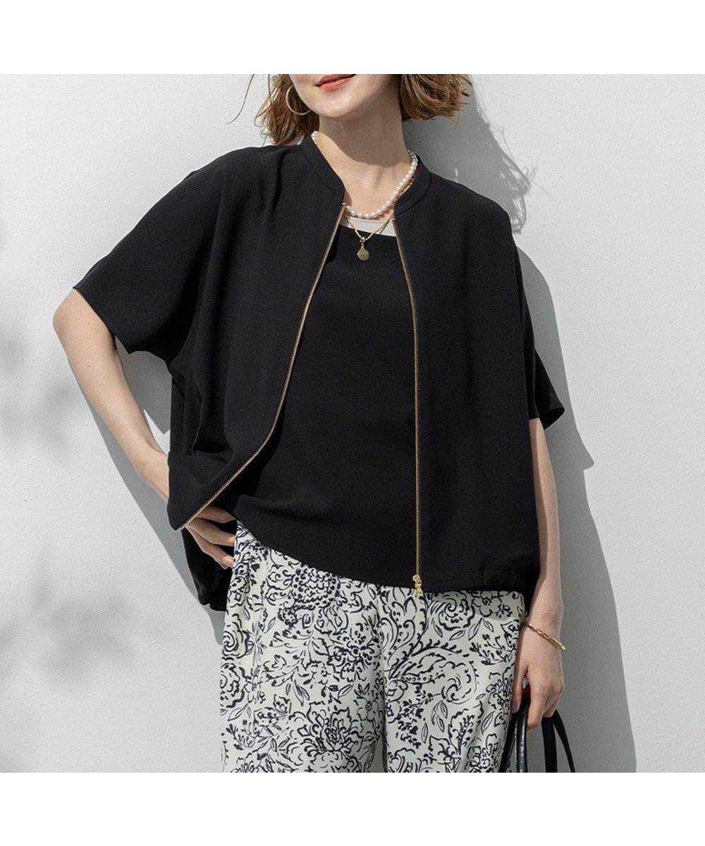 【23区/NIJYUSANKU】の【一部店舗限定/吸水速乾/UVカット/接触冷感】ストレッチジョーゼット フレンチスリーブ ブルゾン インテリア・キッズ・メンズ・レディースファッション・服の通販 founy(ファニー) 　ファッション　Fashion　レディースファッション　Fashion for Women　アウター　Coat / Outerwear Collection　レディースジャケット・軽アウター　Jackets　ブルゾンジャケット・スポーティアウター　Blouson Jackets　インナー　Innerwear　エレガント 上品　Elegant　春　Spring　吸水　Absorbent, Quick-Dry　ジャケット　Jacket, Outerwear　ジョーゼット　Georgette, Semi-Sheer Fabric　ストレッチ　Stretch, Stretchy Fabric　スリーブ　Sleeve, Long Sleeve / Short Sleeve　セットアップ　Set-Up, Coordinated Outfit　フレンチ　French, French Style　ブルゾン　Blouson, Bomber Jacket　ベーシック　Basic, Essential　半袖　Short Sleeve, Half Sleeve　レギュラー　Regular, Standard Fit　S/S・春夏　SS, Spring/Summer, Warm Season　夏　Summer　2025年　2025　2025春夏・S/S　Spring/Summer 2025 SS25　ブラック系|ID: prp329100004534444 ipo3291000000033630003