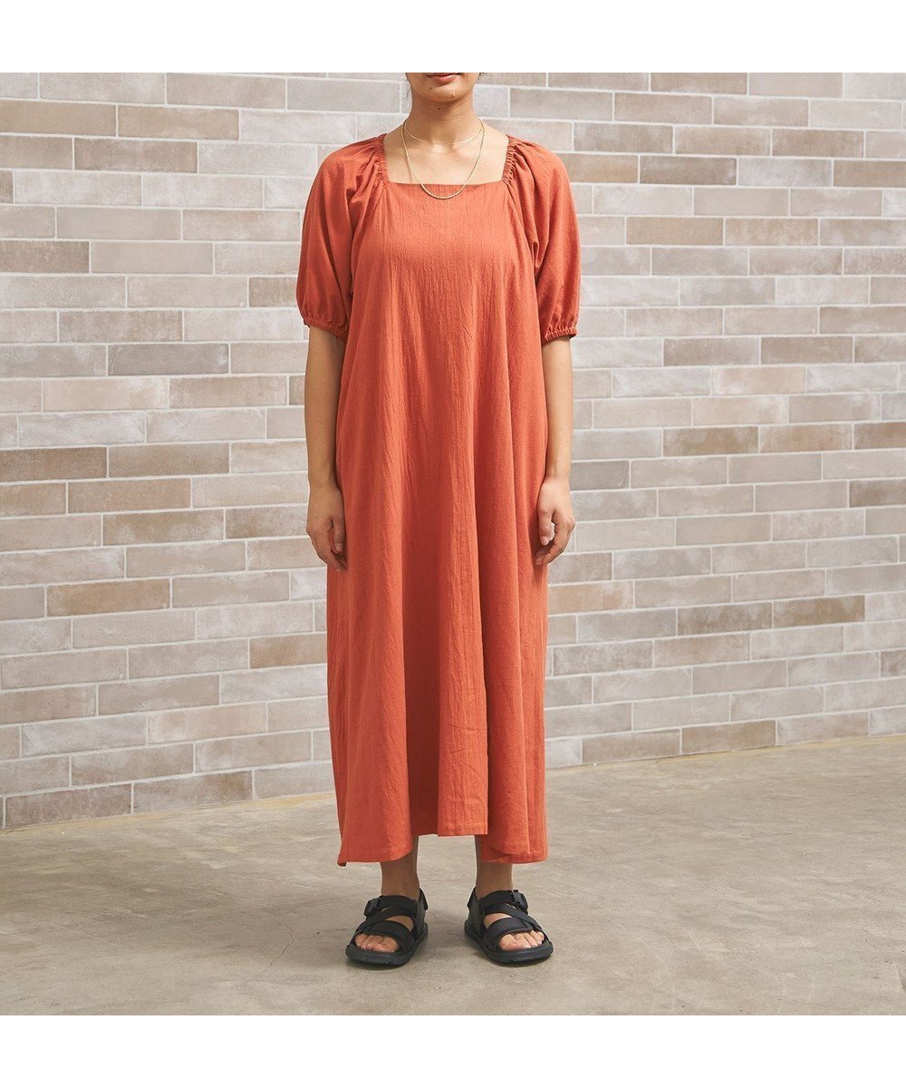 【ジェイプレスヨークストリート/J.PRESS YORK STREET】の【WOMEN】コットンワッシャーリラックス ワンピース インテリア・キッズ・メンズ・レディースファッション・服の通販 founy(ファニー) 　ファッション　Fashion　レディースファッション　Fashion for Women　ワンピース　Dresses　アクセサリー　Fashion Accessories　春　Spring　サンダル　Sandals, Summer Shoes　シンプル　Simple, Minimal　スリーブ　Sleeve, Long Sleeve / Short Sleeve　フレア　Flare, Flared　リラックス　Relax, Relaxed Fit　S/S・春夏　SS, Spring/Summer, Warm Season　おすすめ　Recommended / Our Picks　夏　Summer　オレンジ系|ID: prp329100004534488 ipo3291000000033380596