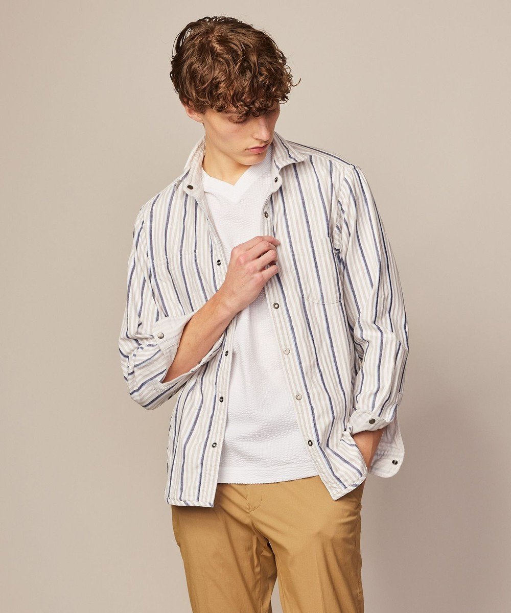 【ジョセフ アブード/JOSEPH ABBOUD / MEN】の【2WAY】リバーシブル シャツ インテリア・キッズ・メンズ・レディースファッション・服の通販 founy(ファニー) 　ファッション　Fashion　メンズファッション　Fashion for Men　トップス・カットソー　Cut & Sew Tops　メンズシャツ　Shirts　シャンブレー　Chambray, Denim-Like Fabric　ストライプ　Stripe, Striped Pattern　ドット　Polka Dot, Dot Pattern　パターン　Pattern, Design Print　リバーシブル　Reversible, Two-Sided　ワイヤー　Wire, Wired Bra　夏　Summer　定番　Standard, Basic Item　春　Spring　S/S・春夏　SS, Spring/Summer, Warm Season　無地　Plain, Solid Color　ベージュ系|ID: prp329100004535206 ipo3291000000034188321