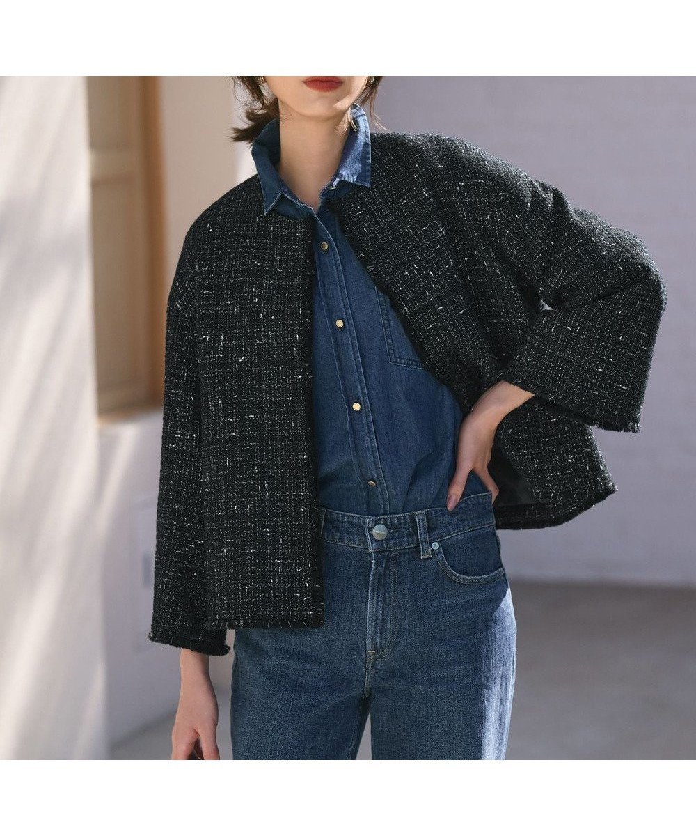 【23区/NIJYUSANKU】のGIOLICA ノーカラー ツイード ジャケット インテリア・キッズ・メンズ・レディースファッション・服の通販 founy(ファニー) 　ファッション　Fashion　レディースファッション　WOMEN　アウター　Coat Outerwear　ジャケット　Jackets　ノーカラージャケット　No Collar Leather Jackets　イタリア　Italy　エレガント 上品　Elegant　オレンジ　Orange　春　Spring　カーディガン　Cardigan　クラシック　Classic　シンプル　Simple　ジャケット　Jacket　スリーブ　Sleeve　チェーン　Chain　ツィード　Tweed　ツイード　Tweed　テクスチャー　Texture　デニム　Denim　フラット　Flat　フランス　France　フロント　Front　プリント　Print　ボトム　Bottom　ミックス　Mix　モダン　Modern　リボン　Ribbon　ワイド　Wide　S/S・春夏　Ss・Spring/Summer　再入荷　Restock/Back In Stock/Re Arrival　ブラック×ゴールド|ID: prp329100004535247 ipo3291000000032130471