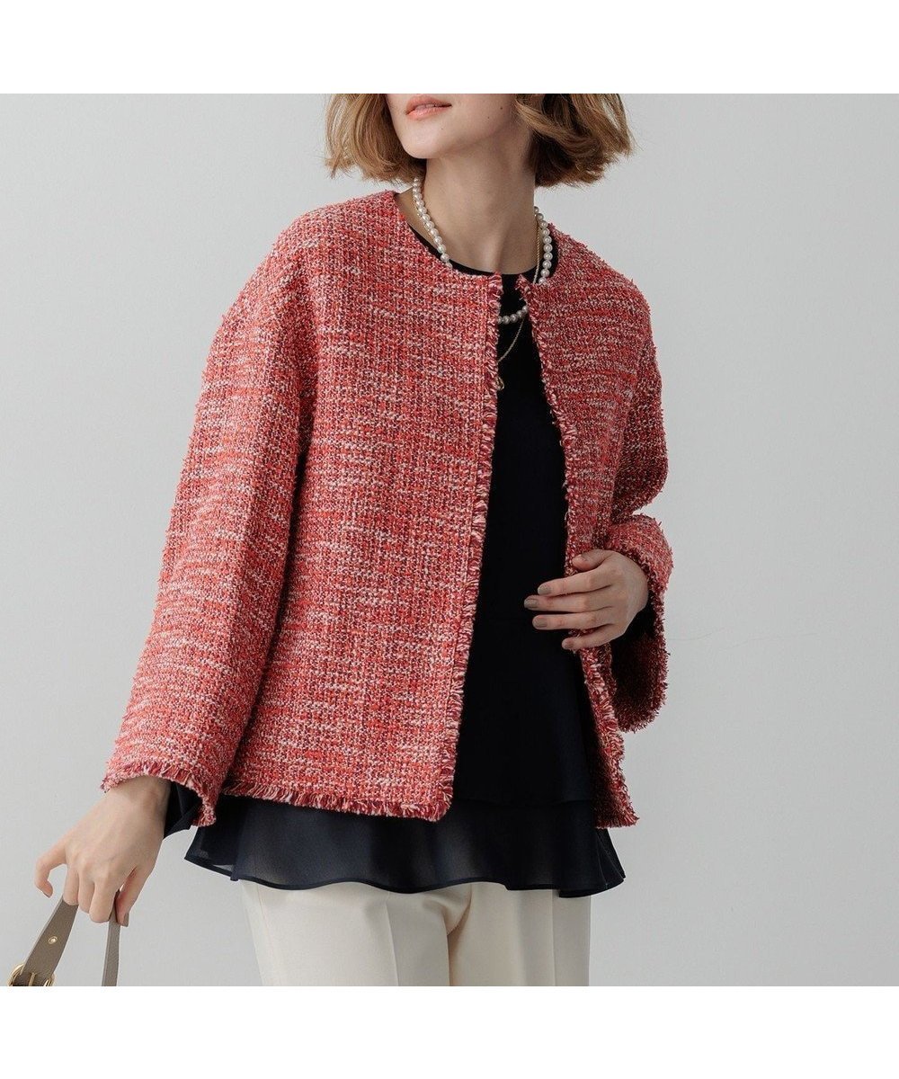 【23区/NIJYUSANKU】のGIOLICA ノーカラー ツイード ジャケット インテリア・キッズ・メンズ・レディースファッション・服の通販 founy(ファニー) 　ファッション　Fashion　レディースファッション　WOMEN　アウター　Coat Outerwear　ジャケット　Jackets　ノーカラージャケット　No Collar Leather Jackets　イタリア　Italy　エレガント 上品　Elegant　オレンジ　Orange　春　Spring　カーディガン　Cardigan　クラシック　Classic　シンプル　Simple　ジャケット　Jacket　スリーブ　Sleeve　チェーン　Chain　ツィード　Tweed　ツイード　Tweed　テクスチャー　Texture　デニム　Denim　フラット　Flat　フランス　France　フロント　Front　プリント　Print　ボトム　Bottom　ミックス　Mix　モダン　Modern　リボン　Ribbon　ワイド　Wide　S/S・春夏　Ss・Spring/Summer　再入荷　Restock/Back In Stock/Re Arrival　レッド×ホワイト|ID: prp329100004535247 ipo3291000000032130475