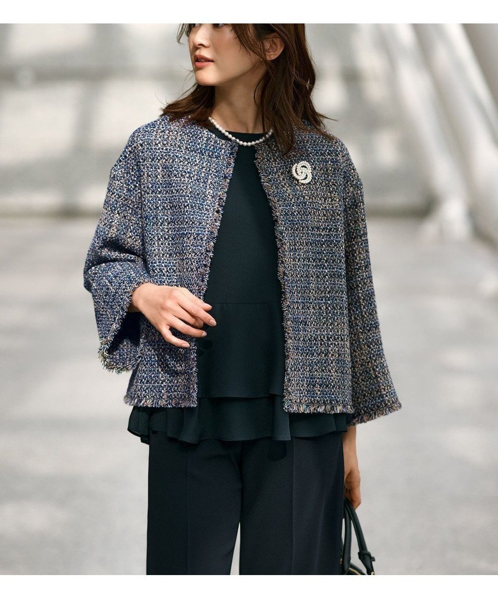 【23区/NIJYUSANKU】のGIOLICA ノーカラー ツイード ジャケット インテリア・キッズ・メンズ・レディースファッション・服の通販 founy(ファニー) 　ファッション　Fashion　レディースファッション　WOMEN　アウター　Coat Outerwear　ジャケット　Jackets　ノーカラージャケット　No Collar Leather Jackets　イタリア　Italy　エレガント 上品　Elegant　オレンジ　Orange　春　Spring　カーディガン　Cardigan　クラシック　Classic　シンプル　Simple　ジャケット　Jacket　スリーブ　Sleeve　チェーン　Chain　ツィード　Tweed　ツイード　Tweed　テクスチャー　Texture　デニム　Denim　フラット　Flat　フランス　France　フロント　Front　プリント　Print　ボトム　Bottom　ミックス　Mix　モダン　Modern　リボン　Ribbon　ワイド　Wide　S/S・春夏　Ss・Spring/Summer　再入荷　Restock/Back In Stock/Re Arrival　ブルー×ベージュ|ID: prp329100004535247 ipo3291000000032130479