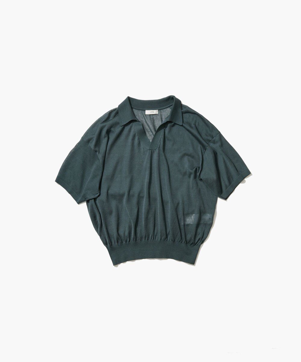 【エイトン/ATON】のCOMPACT COTTON スキッパーポロセーター インテリア・キッズ・メンズ・レディースファッション・服の通販 founy(ファニー) 　ファッション　Fashion　レディースファッション　WOMEN　トップス・カットソー　Tops/Tshirt　ニット　Knit Tops　シルク　Silk　ジャージー　Jersey　セーター　Sweater　ボトム　Bottom　ラグジュアリー　Luxury　リネン　Linen　リラックス　Relax　ワイド　Wide　夏　Summer　春　Spring　S/S・春夏　Ss・Spring/Summer　GREEN|ID: prp329100004535253 ipo3291000000032281144