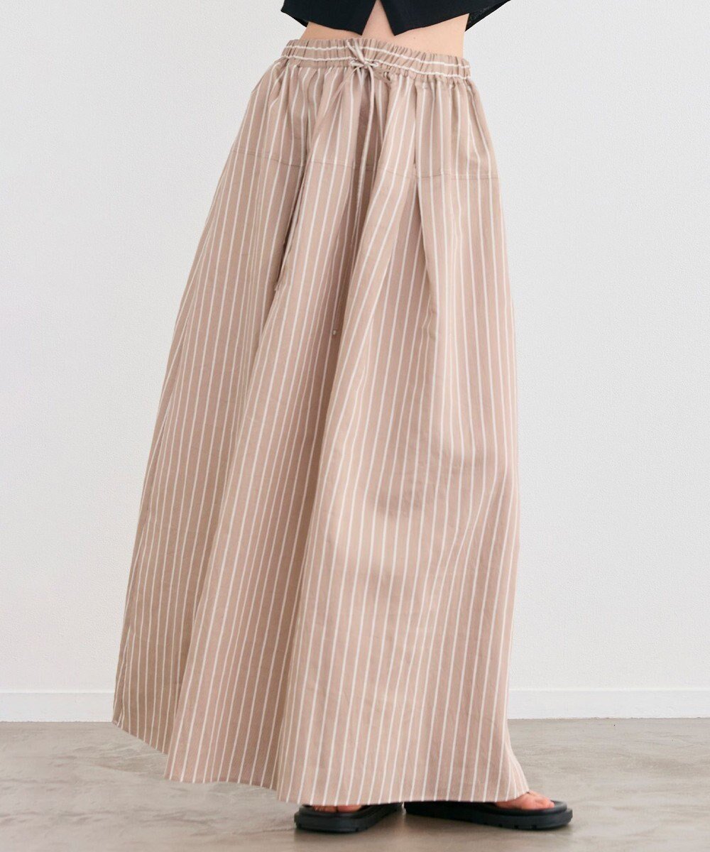 【ベイジ,/BEIGE,】の【洗える】FREESIA / イージーウエストストライプフレアスカート 人気、トレンドファッション・服の通販 founy(ファニー) 　ファッション　Fashion　レディースファッション　Fashion for Women　スカート　Skirts　Aライン・フレアスカート　A-Line & Flared Skirts　ギャザー　Gathered, Ruffled　ストライプ　Stripe, Striped Pattern　セットアップ　Set-Up, Coordinated Outfit　リラックス　Relax, Relaxed Fit　ロング　Long, Long-Length　エレガント 上品　Elegant　夏　Summer　春　Spring　S/S・春夏　SS, Spring/Summer, Warm Season　洗える　Machine Washable　 other-1|ID: prp329100004535262 ipo3291000000032708116