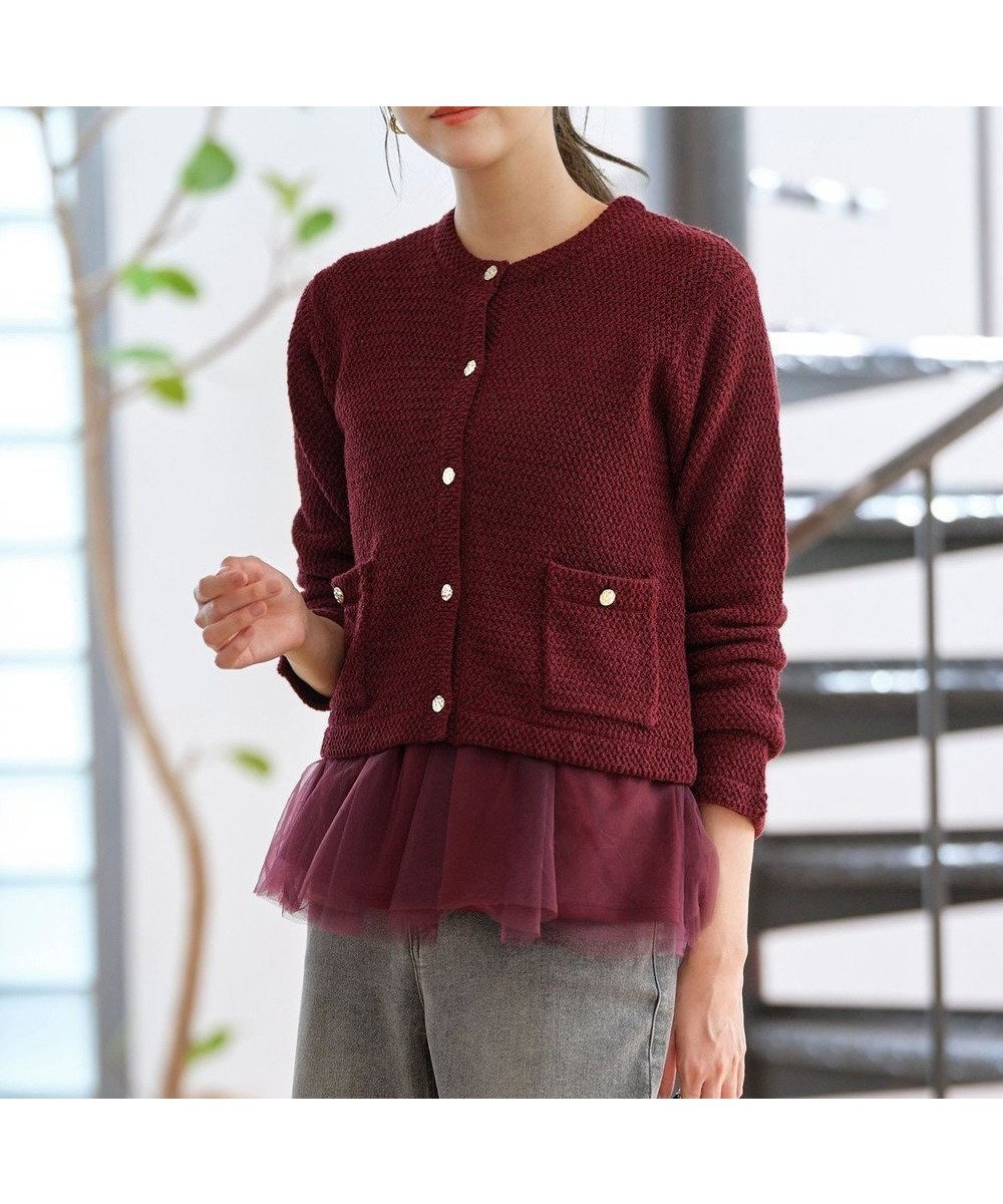 【エニィ スィス/any SiS】の【2SET】チュールインナー ツイン インテリア・キッズ・メンズ・レディースファッション・服の通販 founy(ファニー) 　ファッション　Fashion　レディースファッション　Ladies' Fashion Online　トップス・カットソー　Tops/Tshirt　アンサンブル　Knit Ensemble　アクリル　Acrylic　アンサンブル　Ensemble　インナー　Inner　カーディガン　Cardigan　ストレッチ　Stretch　ダウン　Down　チュール　Tulle　デニム　Denim　フェミニン　Feminine　ベーシック　Basic　ペプラム　Peplum　ボトム　Bottom　エレガント 上品　Elegant　A/W・秋冬　Aw・Autumn/Winter・Fw・Fall-Winter　ボルドー|ID: prp329100004535328 ipo3291000000032666287