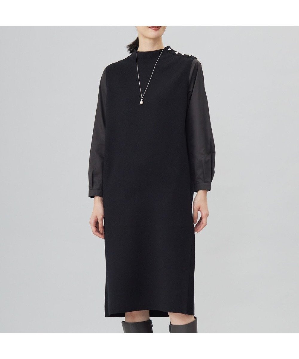 【ジェイ プレス/J.PRESS】の【洗える】CLOTH COMBI KNIT ワンピース インテリア・キッズ・メンズ・レディースファッション・服の通販 founy(ファニー) 　ファッション　Fashion　レディースファッション　Fashion for Women　ワンピース　Dresses　ニットワンピース　Knit Dresses　洗える　Machine Washable　フェミニン　Feminine, Girly　ポケット　Pocket, Pocket Detail　ミラノリブ　Milano Rib, Milano Stitch　A/W・秋冬　Autumn/Winter　エレガント 上品　Elegant　ブラック×スレート系|ID: prp329100004535365 ipo3291000000032768701