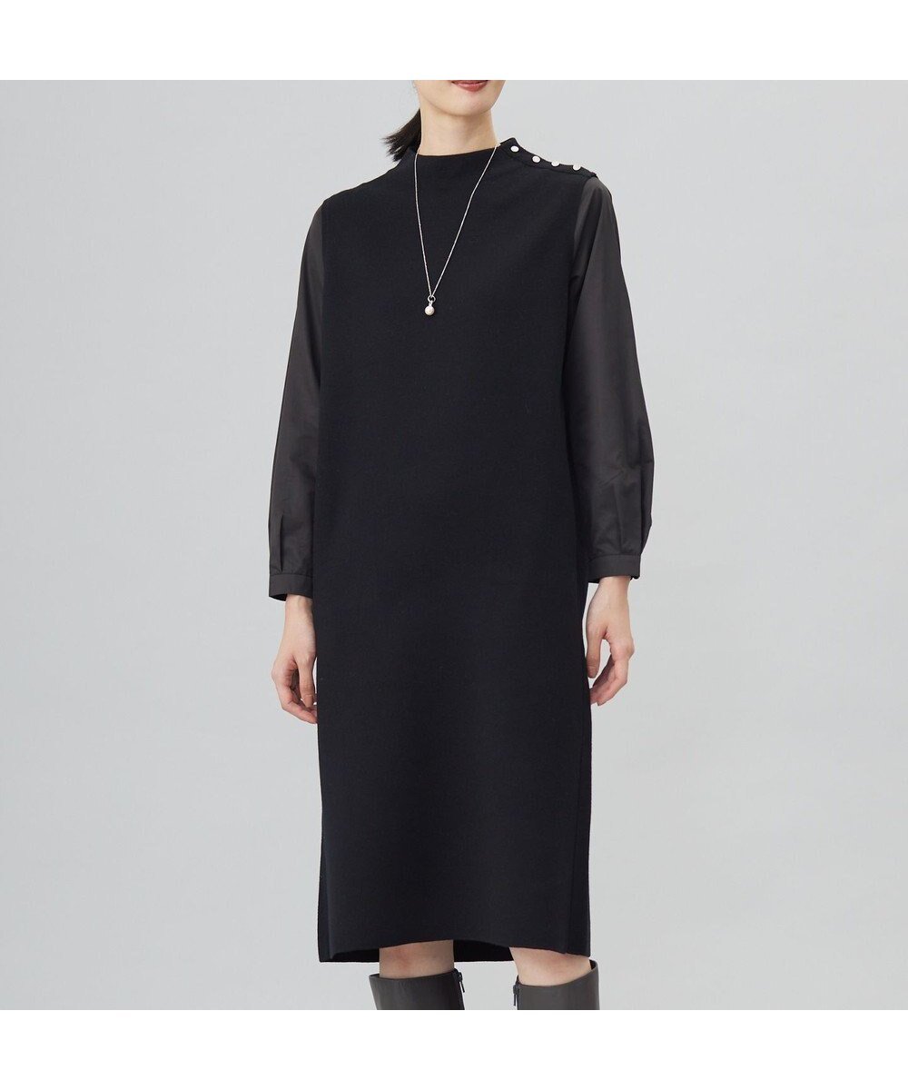 【ジェイ プレス/J.PRESS】の【洗える】CLOTH COMBI KNIT ワンピース インテリア・キッズ・メンズ・レディースファッション・服の通販 founy(ファニー) 　ファッション　Fashion　レディースファッション　Fashion for Women　ワンピース　Dresses　ニットワンピース　Knit Dresses　洗える　Machine Washable　フェミニン　Feminine, Girly　ポケット　Pocket, Pocket Detail　ミラノリブ　Milano Rib, Milano Stitch　A/W・秋冬　Autumn/Winter　エレガント 上品　Elegant　ブラック×スレート系|ID: prp329100004535365 ipo3291000000033676867