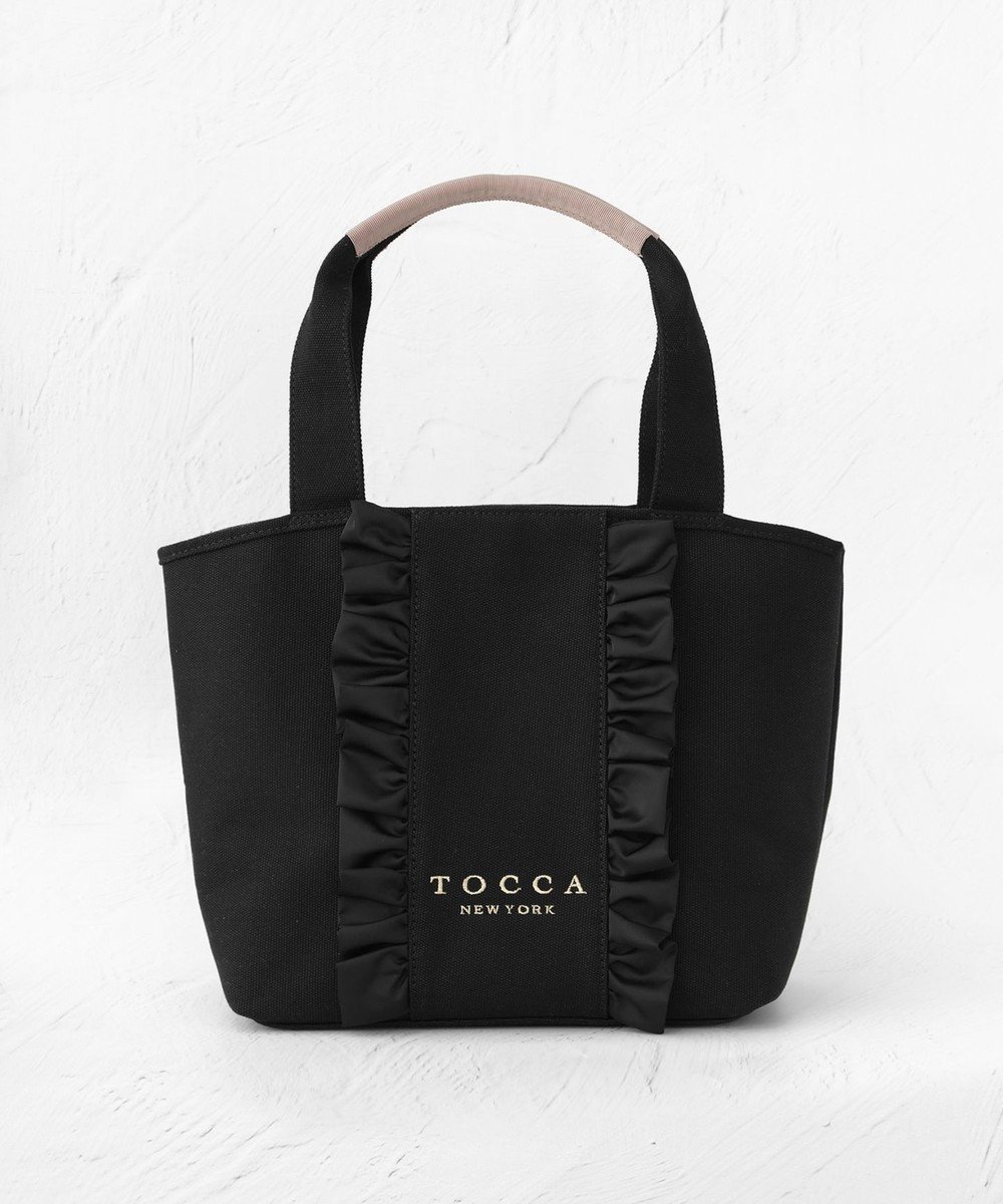【トッカ/TOCCA】の【A4サイズ対応】RIBBON FRILL CANVASTOTE キャンバストートバッグ インテリア・キッズ・メンズ・レディースファッション・服の通販 founy(ファニー) 　ファッション　Fashion　レディースファッション　Fashion for Women　バッグ　Bags　2024年　2024　2024-2025秋冬・A/W　Autumn/Winter 2024–25 AW24–25　冬　Winter / This Winter　おすすめ　Recommended / Our Picks　キャンバス　Canvas, Canvas Fabric　サテン　Satin, Glossy Fabric　フェミニン　Feminine, Girly　フォルム　Silhouette, Form　フリル　Frill, Ruffle　ポケット　Pocket, Pocket Detail　A/W・秋冬　Autumn/Winter　財布　Wallet, Purse　ビジネス 仕事 通勤　Business / Work / Commuting　ブラック系|ID: prp329100004535394 ipo3291000000032644834