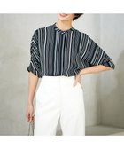 【アイシービー/iCB】の【新色追加・接触冷感・UVケア・速乾・洗える】BackSatinAmunzen 5分袖バンドカラーブラウス ネイビーストライプ系|ID: prp329100004535402 ipo3291000000032636888