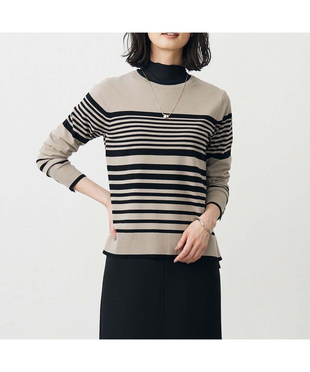 【ジェイ プレス/J.PRESS】のVIGODA ボーダー ニット インテリア・キッズ・メンズ・レディースファッション・服の通販 founy(ファニー) 　ファッション　Fashion　レディースファッション　Fashion for Women　トップス・カットソー　Cut & Sew Tops　ニット　Knit Tops & Sweaters　ストレッチ　Stretch, Stretchy Fabric　セーター　Sweater, Knitwear　ツイスト　Tweed, Tweed Fabric　ボーダー　Border, Stripe　ロング　Long, Long-Length　エレガント 上品　Elegant　A/W・秋冬　Autumn/Winter　モカ×ブラックボーダー系|ID: prp329100004535521 ipo3291000000033432575