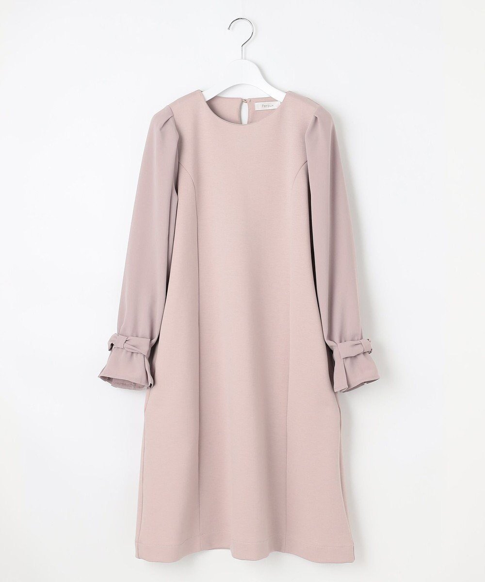 【フェルゥ/Feroux】の【洗える】リボンスリーブダンボール ワンピース インテリア・キッズ・メンズ・レディースファッション・服の通販 founy(ファニー) 　ファッション　Fashion　レディースファッション　WOMEN　ワンピース　Dress　おすすめ　Recommend　オケージョン　Occasion　ジョーゼット　Georgette　セレモニー　Ceremony　ネックレス　Necklace　パール　Pearl　フェミニン　Feminine　ブローチ　Brooch　リボン　Ribbon　ビジネス 仕事 通勤　Business　夏　Summer　S/S・春夏　Ss・Spring/Summer　洗える　Washable　A/W・秋冬　Aw・Autumn/Winter・Fw・Fall-Winter　ピンク系|ID: prp329100004535571 ipo3291000000032147783