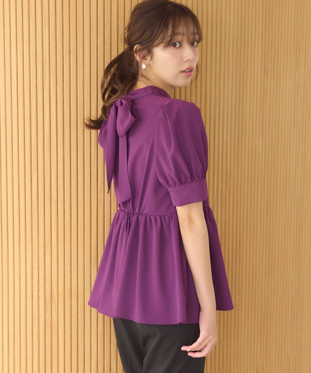 【フェルゥ/Feroux】の【洗える】ペプラム ボウタイブラウス インテリア・キッズ・メンズ・レディースファッション・服の通販 founy(ファニー) ファッション Fashion レディースファッション Fashion for Women トップス・カットソー Cut & Sew Tops シャツ・ブラウス・オフィスカジュアル Elegant Blouses & Button-Ups 春 Spring 洗える Machine Washable ジョーゼット Georgette, Semi-Sheer Fabric ペプラム Peplum, Flared Hem S/S・春夏 SS, Spring/Summer, Warm Season おすすめ Recommended / Our Picks 夏 Summer エレガント 上品 Elegant ビジネス 仕事 通勤 Business / Work / Commuting パープル系|ID: prp329100004535732 ipo3291000000034233455