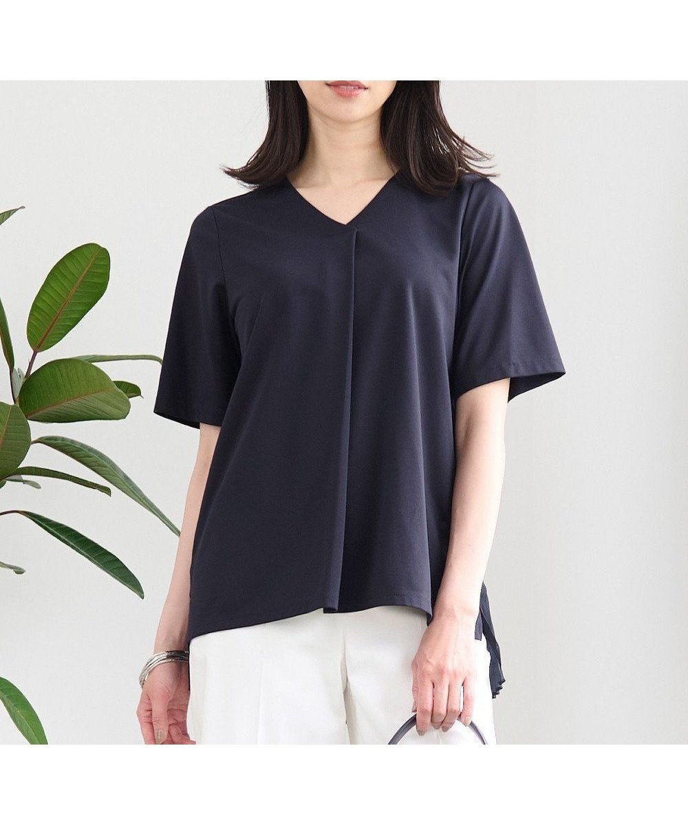 【自由区/JIYU-KU】の【洗える・XSサイズあり】シアーコンビバックプリーツ カットソー インテリア・キッズ・メンズ・レディースファッション・服の通販 founy(ファニー) 　ファッション　Fashion　レディースファッション　WOMEN　トップス・カットソー　Tops/Tshirt　シャツ/ブラウス　Shirts/Blouses　ロング / Tシャツ　T-Shirts　カットソー　Cut and Sewn　エアリー　Airy　カットソー　Cut And Sew　コンパクト　Compact　シアー　Sheer　シフォン　Chiffon　シンプル　Simple　ジョーゼット　Georgette　プリーツ　Pleats　ボトム　Bottom　再入荷　Restock/Back In Stock/Re Arrival　夏　Summer　春　Spring　S/S・春夏　Ss・Spring/Summer　洗える　Washable　ネイビー系|ID: prp329100004535743 ipo3291000000032148412