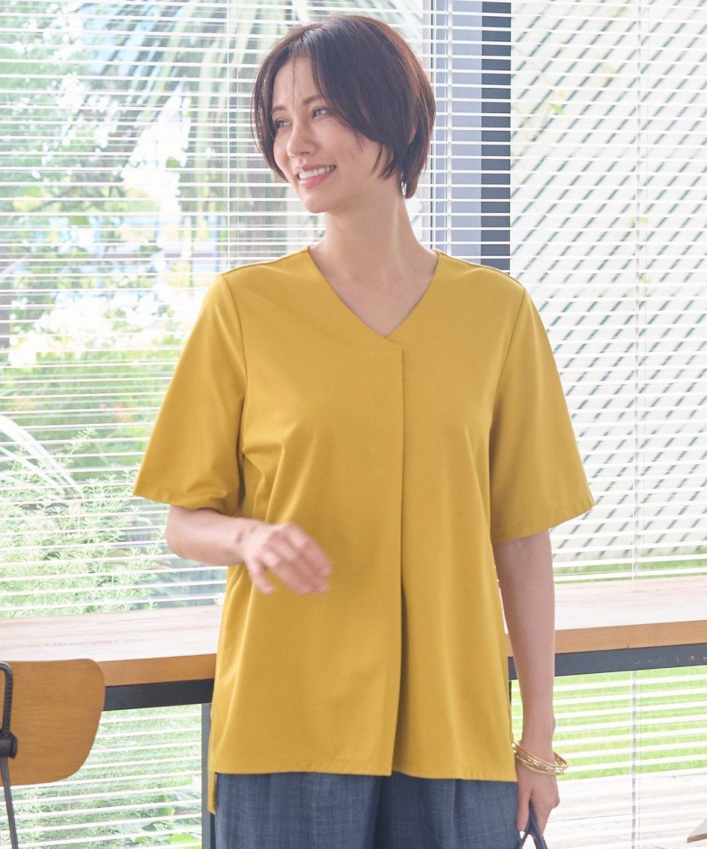 【自由区/JIYU-KU】の【洗える・XSサイズあり】シアーコンビバックプリーツ カットソー インテリア・キッズ・メンズ・レディースファッション・服の通販 founy(ファニー) 　ファッション　Fashion　レディースファッション　WOMEN　トップス・カットソー　Tops/Tshirt　シャツ/ブラウス　Shirts/Blouses　ロング / Tシャツ　T-Shirts　カットソー　Cut and Sewn　エアリー　Airy　カットソー　Cut And Sew　コンパクト　Compact　シアー　Sheer　シフォン　Chiffon　シンプル　Simple　ジョーゼット　Georgette　プリーツ　Pleats　ボトム　Bottom　再入荷　Restock/Back In Stock/Re Arrival　夏　Summer　春　Spring　S/S・春夏　Ss・Spring/Summer　洗える　Washable　イエロー系|ID: prp329100004535743 ipo3291000000032148414