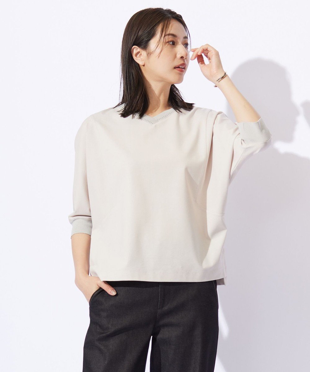 【ジェイ プレス/J.PRESS】のTCポンチ ニットコンビ ドルマン カットソー インテリア・キッズ・メンズ・レディースファッション・服の通販 founy(ファニー) 　ファッション　Fashion　レディースファッション　WOMEN　トップス・カットソー　Tops/Tshirt　ニット　Knit Tops　シャツ/ブラウス　Shirts/Blouses　ロング / Tシャツ　T-Shirts　カットソー　Cut and Sewn　カットソー　Cut And Sew　クラシカル　Classical　コンビ　Combination　シルケット　Mercerization　スリット　Slit　ボトム　Bottom　ラベンダー　Lavender　リブニット　Rib Knit　リラックス　Relax　A/W・秋冬　Aw・Autumn/Winter・Fw・Fall-Winter　エレガント 上品　Elegant　グレージュ系|ID: prp329100004535762 ipo3291000000032148677