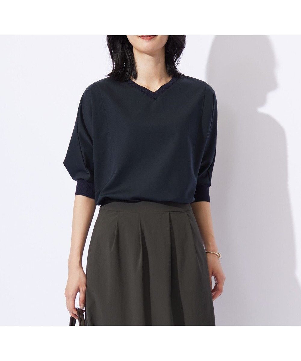 【ジェイ プレス/J.PRESS】のTCポンチ ニットコンビ ドルマン カットソー インテリア・キッズ・メンズ・レディースファッション・服の通販 founy(ファニー) ファッション Fashion レディースファッション Fashion for Women トップス・カットソー Cut & Sew Tops ニット Knit Tops & Sweaters シャツ・ブラウス・オフィスカジュアル Elegant Blouses & Button-Ups ロングTシャツ・Tシャツ Longline T-Shirts & Tees カットソー・ベーシックTシャツ Cut-and-Sewn Tops / Stretch Tees & Basics カットソー Cut and Sewn Top クラシカル Classical, Vintage-Inspired コンビ Combo, Combination Style シルケット Silket, Silky Cotton スリット Slit, Slit Detail ボトム Bottoms, Lower Wear ラベンダー Lavender リブニット Rib Knit, Ribbed Knit リラックス Relax, Relaxed Fit A/W・秋冬 Autumn/Winter エレガント 上品 Elegant ネイビー系|ID: prp329100004535762 ipo3291000000034247694