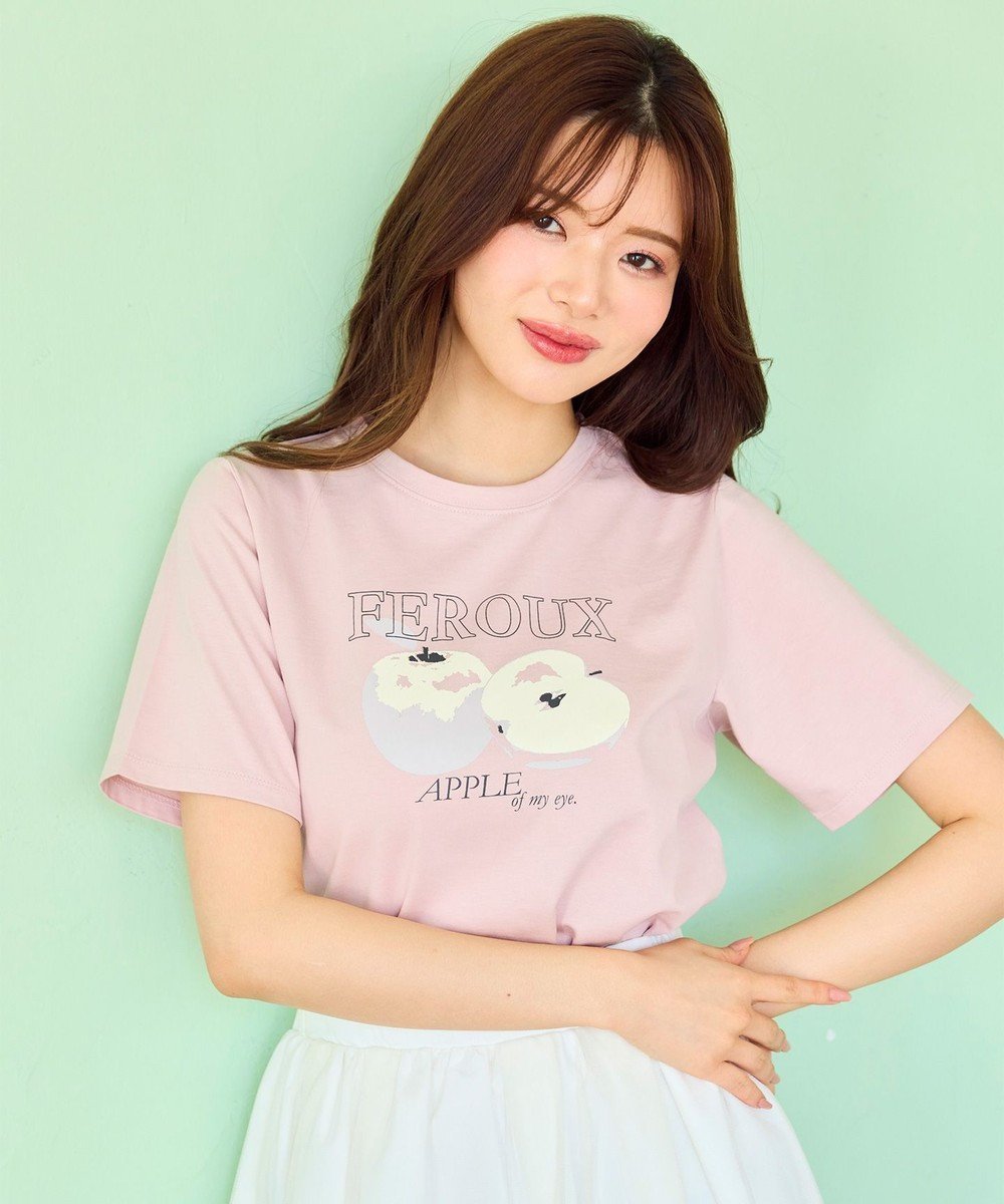 【フェルゥ/Feroux】の【洗える】フルーツモチーフプリント Tシャツ インテリア・キッズ・メンズ・レディースファッション・服の通販 founy(ファニー) 　ファッション　Fashion　レディースファッション　Ladies' Fashion Online　トップス・カットソー　Tops/Tshirt　シャツ/ブラウス　Shirts/Blouses　ロング / Tシャツ　T-Shirts　カットソー　Cut and Sewn　インナー　Inner　カットソー　Cut And Sew　カーディガン　Cardigan　シルケット　Mercerization　フェミニン　Feminine　プリント　Print　ボトム　Bottom　モチーフ　Motif　夏　Summer　春　Spring　S/S・春夏　Ss・Spring/Summer　洗える　Washable　ピンク系|ID: prp329100004535904 ipo3291000000032661239