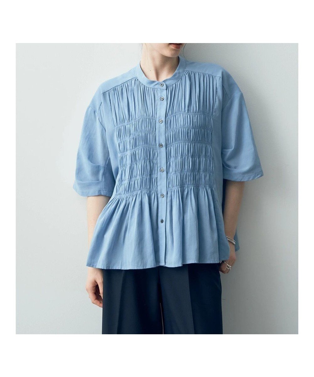 【イェッカ ヴェッカ/YECCA VECCA】のシャーリングシャツ インテリア・キッズ・メンズ・レディースファッション・服の通販 founy(ファニー) 　ファッション　Fashion　レディースファッション　Fashion for Women　トップス・カットソー　Cut & Sew Tops　シャツ・ブラウス・オフィスカジュアル　Elegant Blouses & Button-Ups　エアリー　Airy Texture　シャーリング　Shirring, Ruched　トレンド　Trend, Trending Now　ボックス　Boxy, Box Shape　ポケット　Pocket, Pocket Detail　リネン　Linen, Linen Fabric　ワイド　Wide, Wide Fit　夏　Summer　春　Spring　S/S・春夏　SS, Spring/Summer, Warm Season　Sax|ID: prp329100004535964 ipo3291000000032709322