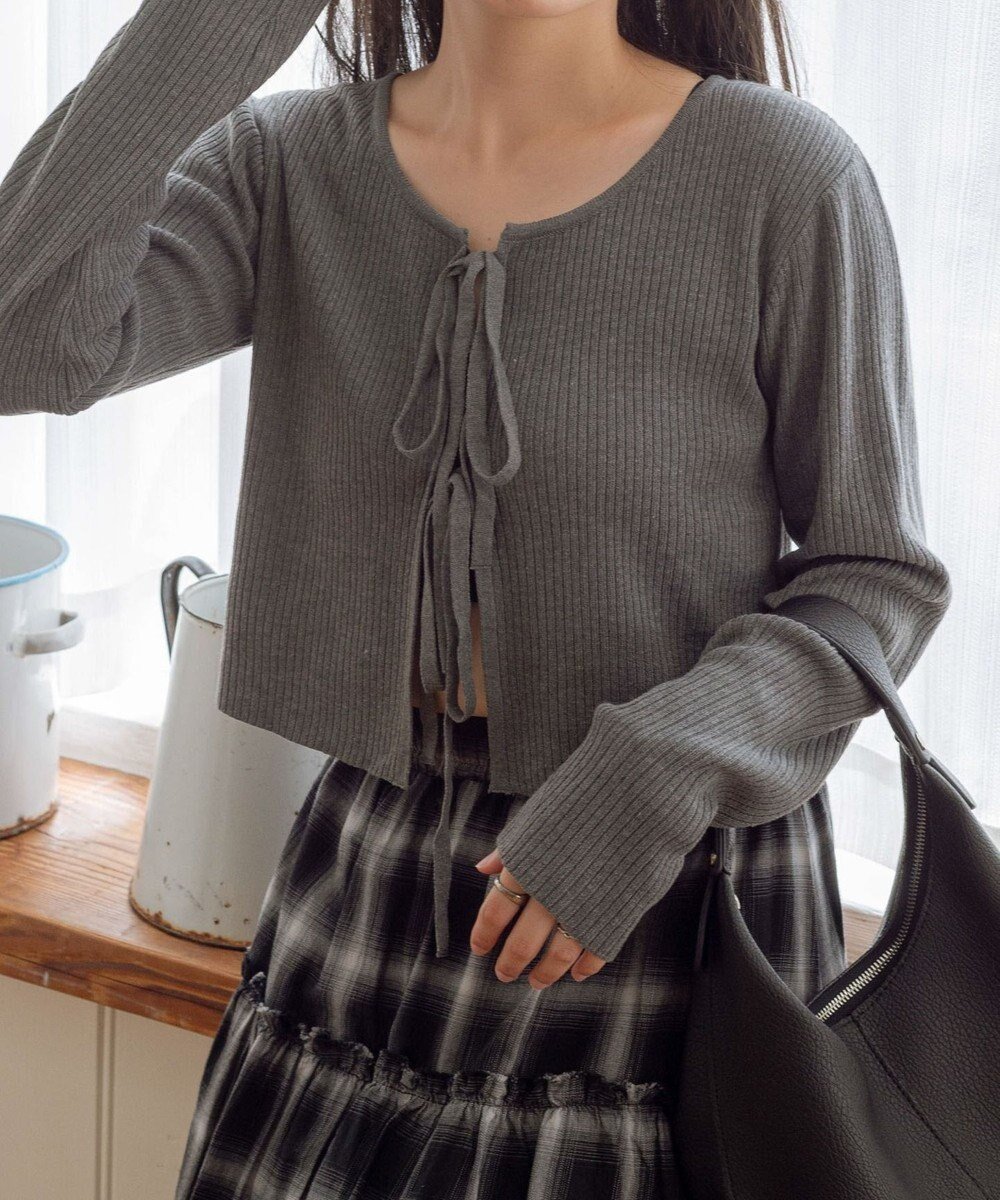 【ウィゴー/WEGO】のリボンリブカーディガン インテリア・キッズ・メンズ・レディースファッション・服の通販 founy(ファニー) 　ファッション　Fashion　レディースファッション　Fashion for Women　トップス・カットソー　Cut & Sew Tops　ニット　Knit Tops & Sweaters　カーディガン・羽織り　Layered Style Cardigans　おすすめ　Recommended / Our Picks　インナー　Innerwear　カーディガン　Cardigan, Knitwear　キャミ　Camisole, Cami Top　スマホ　Smartphone, Mobile Device　セーター　Sweater, Knitwear　デニム　Denim, Jeans Material　フェミニン　Feminine, Girly　フロント　Front, Front Design　リボン　Ribbon, Bow　ロング　Long, Long-Length　夏　Summer　A/W・秋冬　Autumn/Winter　羽織　Haori, Light Jacket　グレー|ID: prp329100004536258 ipo3291000000033680651