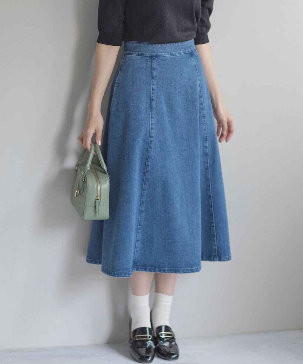 【組曲/KUMIKYOKU】のライトデニム フレアスカート 人気、トレンドファッション・服の通販 founy(ファニー) 　ファッション　Fashion　レディースファッション　Fashion for Women　スカート　Skirts　デニムスカート・カジュアルスカート　Denim Skirts　Aライン・フレアスカート　A-Line & Flared Skirts　ジャケット　Jacket, Outerwear　ストレッチ　Stretch, Stretchy Fabric　デニム　Denim, Jeans Material　フレア　Flare, Flared　ブリーチ　Bleach, Washed Finish　ポケット　Pocket, Pocket Detail　A/W・秋冬　Autumn/Winter　S/S・春夏　SS, Spring/Summer, Warm Season　夏　Summer　エレガント 上品　Elegant　 other-1|ID: prp329100004536281 ipo3291000000034269857