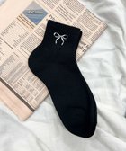 【ウィゴー/WEGO】のリボン刺繍アンクルパイルソックス ブラック|ID: prp329100004536322 ipo3291000000032492698