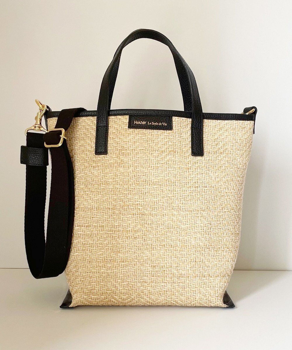 【エクエル ル スティル デヴィ/Hekher Le Style de Vie】の【日本製 / 2WAY】ジュート×牛革 縦型トートバッグ インテリア・キッズ・メンズ・レディースファッション・服の通販 founy(ファニー) 　ファッション　Fashion　レディースファッション　WOMEN　バッグ　Bag　ジュート　Jute　財布　Wallet　ハンド　Hand　フィット　Fit　ヘリンボーン　Herringbone　ポケット　Pocket　リゾート　Resort　おすすめ　Recommend　日本製　Made In Japan　夏　Summer　エレガント 上品　Elegant　ブラック|ID: prp329100004536335 ipo3291000000032161546