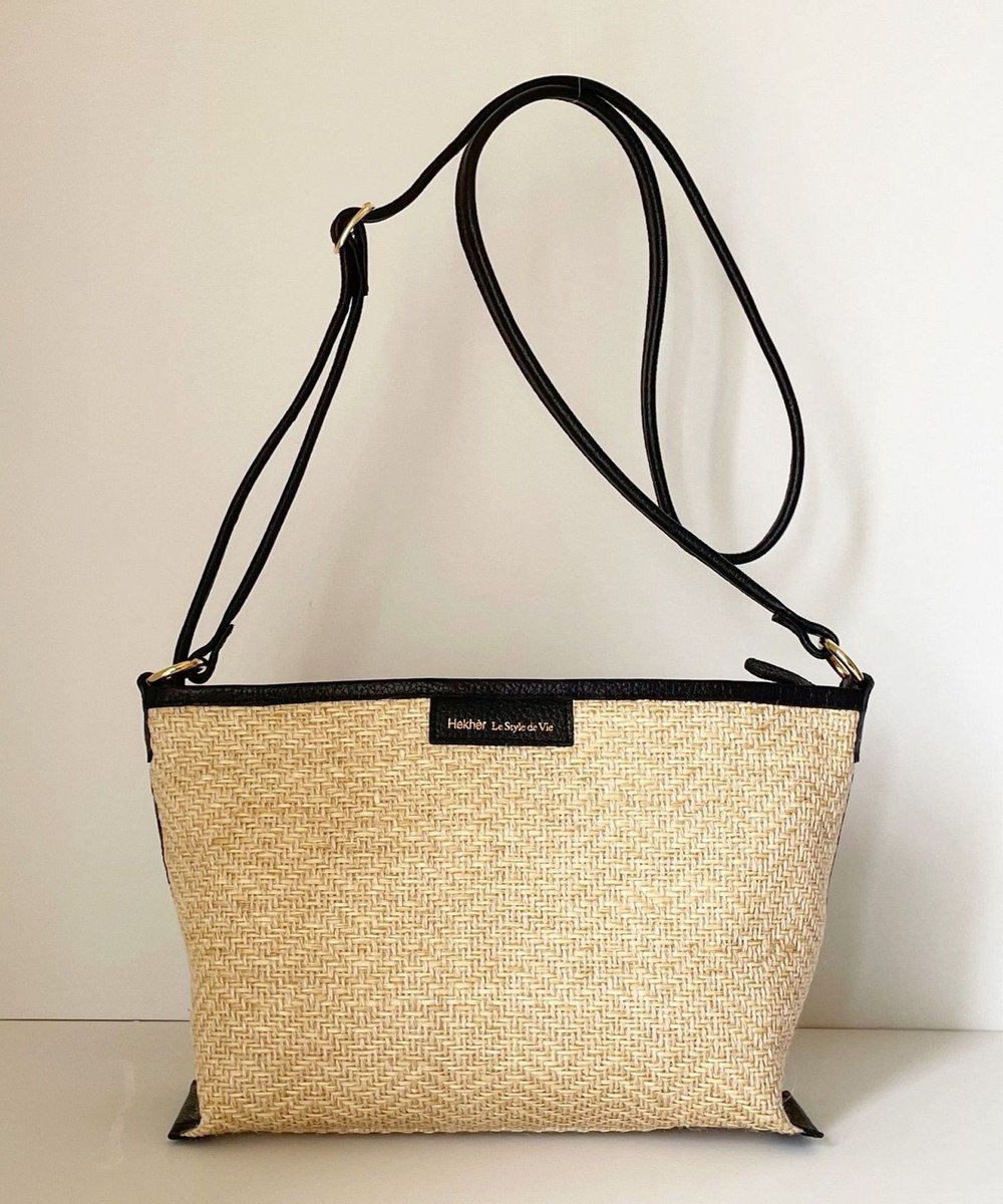 【エクエル ル スティル デヴィ/Hekher Le Style de Vie】の【日本製 】ジュート×牛革 ショルダーバッグ インテリア・キッズ・メンズ・レディースファッション・服の通販 founy(ファニー) 　ファッション　Fashion　レディースファッション　WOMEN　バッグ　Bag　ジュート　Jute　財布　Wallet　ハンド　Hand　フィット　Fit　ヘリンボーン　Herringbone　ポケット　Pocket　リゾート　Resort　おすすめ　Recommend　日本製　Made In Japan　夏　Summer　エレガント 上品　Elegant　ブラック|ID: prp329100004536336 ipo3291000000032091723