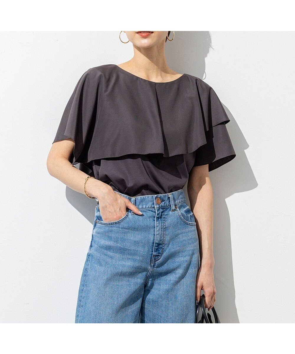 【23区/NIJYUSANKU】の【先行予約/汗じみ防止/洗える】スムースデザイン ラッフルカラー カットソー インテリア・キッズ・メンズ・レディースファッション・服の通販 founy(ファニー) 　ファッション　Fashion　レディースファッション　WOMEN　トップス・カットソー　Tops/Tshirt　シャツ/ブラウス　Shirts/Blouses　ロング / Tシャツ　T-Shirts　カットソー　Cut and Sewn　アシンメトリー　Asymmetry　春　Spring　洗える　Washable　カットソー　Cut And Sew　コンビ　Combination　ジャージ　Jersey　スリーブ　Sleeve　ドレープ　Drape　フレア　Flare　フレンチ　French　S/S・春夏　Ss・Spring/Summer　NEW・新作・新着・新入荷　New Arrivals　夏　Summer　エレガント 上品　Elegant　2025年　2025　2025春夏・S/S　Ss,Spring/Summer,2025　ダークブラウン系|ID: prp329100004536365 ipo3291000000032056112