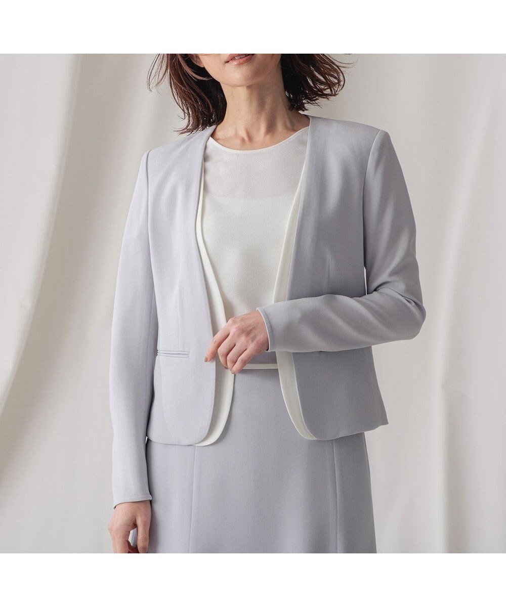 【ベイジ,/BEIGE,】のCINDY / ダブルカラージャケット インテリア・キッズ・メンズ・レディースファッション・服の通販 founy(ファニー) 　ファッション　Fashion　レディースファッション　WOMEN　アウター　Coat Outerwear　ジャケット　Jackets　ノーカラージャケット　No Collar Leather Jackets　ウォッシャブル　Washable　オケージョン　Occasion　カーディガン　Cardigan　サテン　Satin　ジャケット　Jacket　ストレッチ　Stretch　スーツ　Suit　タオル　Towel　タンブラー　Tumbler　ダブル　Double　デニム　Denim　トリミング　Trimming　ボトム　Bottom　A/W・秋冬　Aw・Autumn/Winter・Fw・Fall-Winter　S/S・春夏　Ss・Spring/Summer　おすすめ　Recommend　夏　Summer　エレガント 上品　Elegant　ビジネス 仕事 通勤　Business　Ice blue × White|ID: prp329100004536391 ipo3291000000032189186
