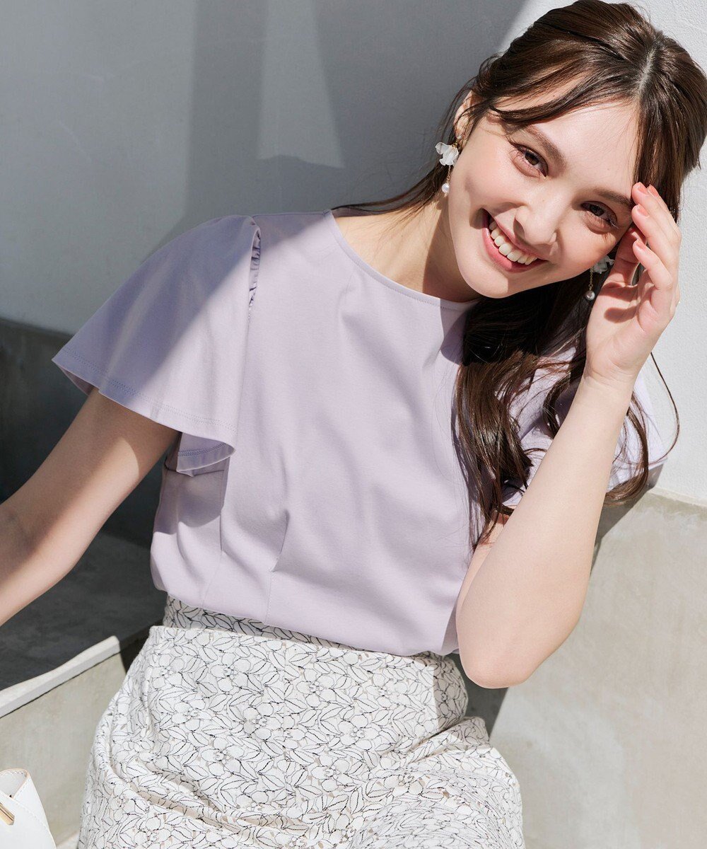 【エニィ スィス/any SiS】の【接触冷感】美人 フリルスリーブ カットソー インテリア・キッズ・メンズ・レディースファッション・服の通販 founy(ファニー) 　ファッション　Fashion　レディースファッション　Fashion for Women　トップス・カットソー　Cut & Sew Tops　シャツ・ブラウス・オフィスカジュアル　Elegant Blouses & Button-Ups　ロングTシャツ・Tシャツ　Longline T-Shirts & Tees　カットソー・ベーシックTシャツ　Cut-and-Sewn Tops / Stretch Tees & Basics　春　Spring　カットソー　Cut and Sewn Top　シルク　Silk, 100% Silk　シルケット　Silket, Silky Cotton　スリーブ　Sleeve, Long Sleeve / Short Sleeve　雑誌　Magazine, Fashion Magazine　なめらか　Smooth, Silky Texture　フェミニン　Feminine, Girly　フリル　Frill, Ruffle　S/S・春夏　SS, Spring/Summer, Warm Season　再入荷　Restock / Back in Stock　夏　Summer　ラベンダー|ID: prp329100004536415 ipo3291000000032734318