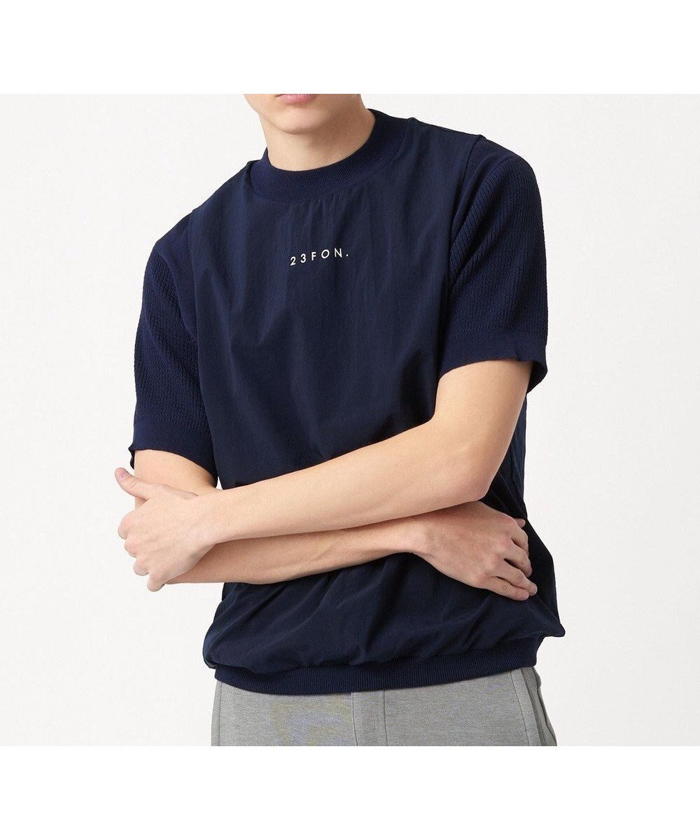 【23区 ゴルフ/23区GOLF / MEN】の【23Fondation/MEN】レイヤード風 コンビモックネック インテリア・キッズ・メンズ・レディースファッション・服の通販 founy(ファニー) 　ファッション　Fashion　メンズファッション　Men's Style Online　トップス・カットソー　Tops/Tshirt/Men　ニット　Knit Tops　コンビ　Combination　シンプル　Simple　センター　Center　セーター　Sweater　ドッキング　Docking　フロント　Front　ベスト　Vest　夏　Summer　春　Spring　S/S・春夏　Ss・Spring/Summer　ネイビー系|ID: prp329100004537294 ipo3291000000032675133