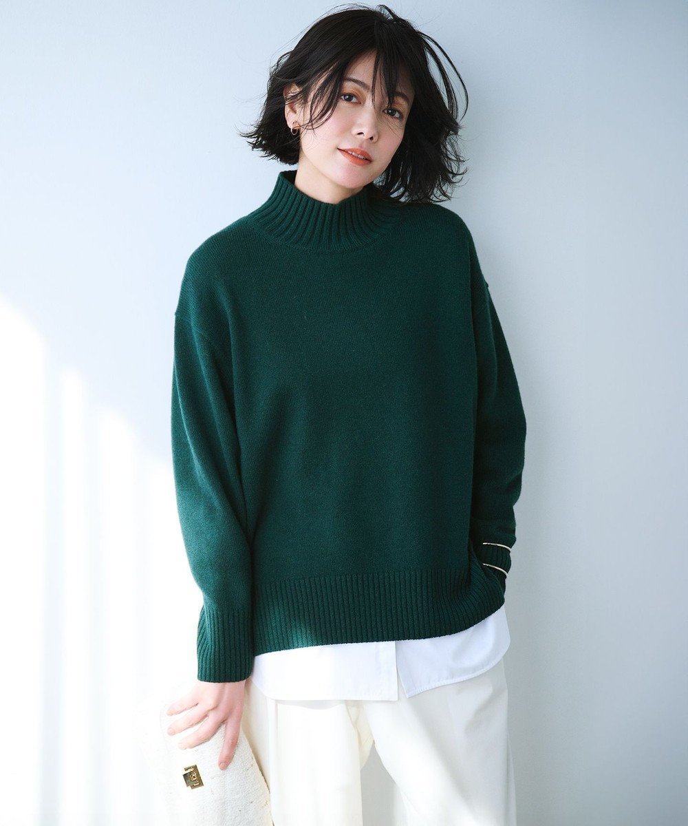 【23区/NIJYUSANKU】の【洗える】カシミヤブレンド ハイネック ニット インテリア・キッズ・メンズ・レディースファッション・服の通販 founy(ファニー) 　ファッション　Fashion　レディースファッション　Fashion for Women　トップス・カットソー　Cut & Sew Tops　ニット　Knit Tops & Sweaters　イエロー　Yellow　イタリア　Italy　洗える　Machine Washable　スリット　Slit, Slit Detail　セーター　Sweater, Knitwear　人気　Popular, Best Seller　ハイネック　High Neck, Mock Neck　バランス　Balance, Style Balance　フロント　Front, Front Design　ベーシック　Basic, Essential　ラウンド　Round, Round Neck　ワンポイント　One Point, Statement Accent　冬　Winter / This Winter　A/W・秋冬　Autumn/Winter　2024年　2024　2024-2025秋冬・A/W　Autumn/Winter 2024–25 AW24–25　グリーン系|ID: prp329100004537446 ipo3291000000035548606