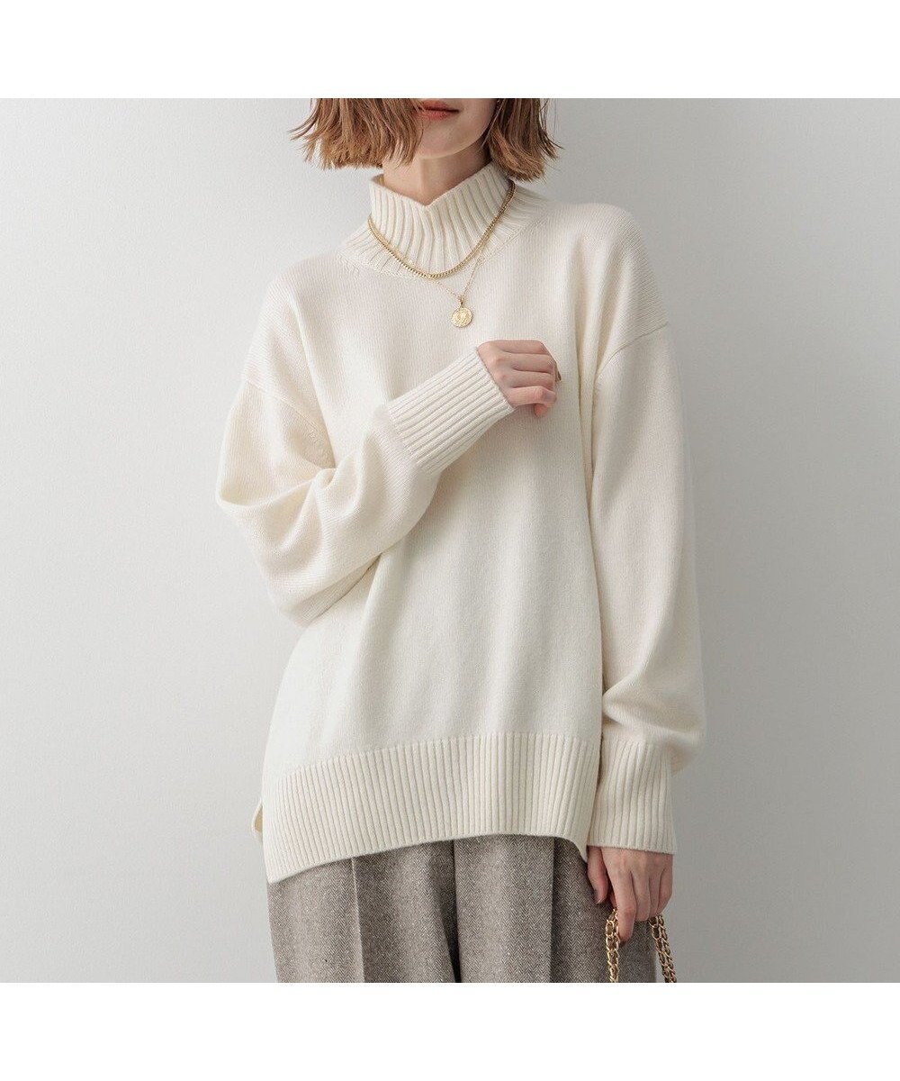 【23区/NIJYUSANKU】の【洗える】カシミヤブレンド ハイネック ニット インテリア・キッズ・メンズ・レディースファッション・服の通販 founy(ファニー) 　ファッション　Fashion　レディースファッション　Fashion for Women　トップス・カットソー　Cut & Sew Tops　ニット　Knit Tops & Sweaters　イエロー　Yellow　イタリア　Italy　洗える　Machine Washable　スリット　Slit, Slit Detail　セーター　Sweater, Knitwear　人気　Popular, Best Seller　ハイネック　High Neck, Mock Neck　バランス　Balance, Style Balance　フロント　Front, Front Design　ベーシック　Basic, Essential　ラウンド　Round, Round Neck　ワンポイント　One Point, Statement Accent　冬　Winter / This Winter　A/W・秋冬　Autumn/Winter　2024年　2024　2024-2025秋冬・A/W　Autumn/Winter 2024–25 AW24–25　ホワイト系|ID: prp329100004537446 ipo3291000000035548609